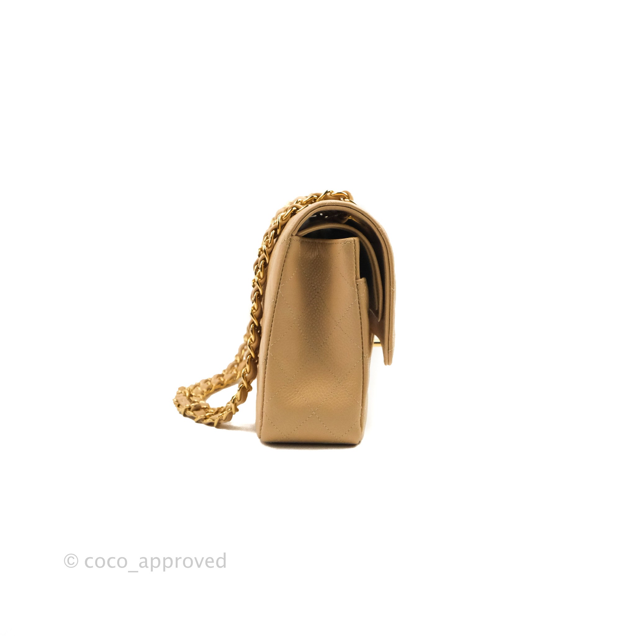 Chanel Classic Medium Flap Bag Quilted Beige Caviar Leather with Gold Hardware - Luxury Crossbody Purse for Women, Perfect for Work, Date Night & Special Occasions