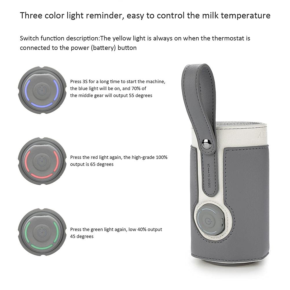 Portable USB-Powered Bottle Warmer Bag - 3 Temperature Settings for Milk & Baby Formula - Insulated Travel Bottle Heater for On-the-Go Parents (Grey) | Perfect for Car Trips, Office Use & Outdoor Activities