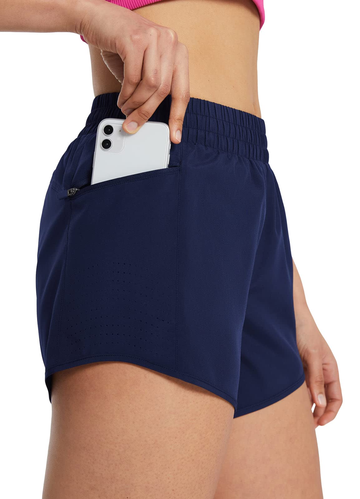 BALEAF Women's 4 Inch Running Shorts with Liner & Zipper Pockets - High Waist Athletic Workout Shorts for Gym, Yoga, Jogging & Outdoor Sports