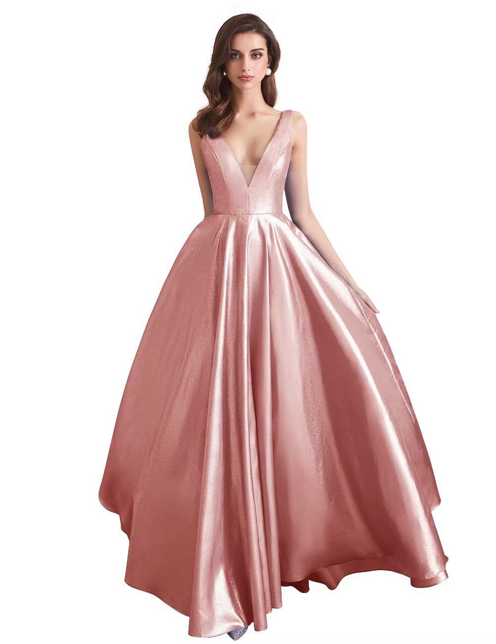 Elegant Rose Gold Glitter Satin Prom Dress for Women - Long Formal Evening Gown for Parties, Weddings & Special Occasions - Size 6