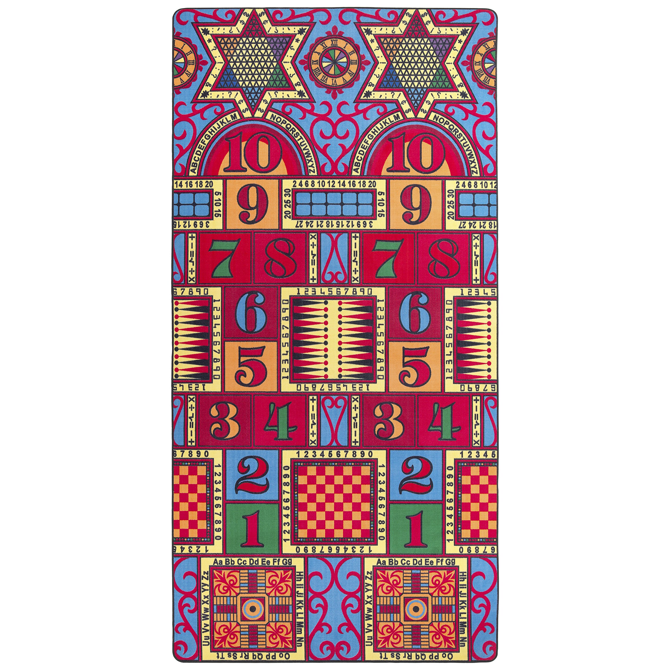 Flagship Carpets Educational Activity Rug for Kids - Interactive Learning Mat with Alphabet, Numbers & Games - 6' x 12' Multicolor Classroom & Playroom Carpet - Perfect for Preschool, Daycare & Home Learning Spaces