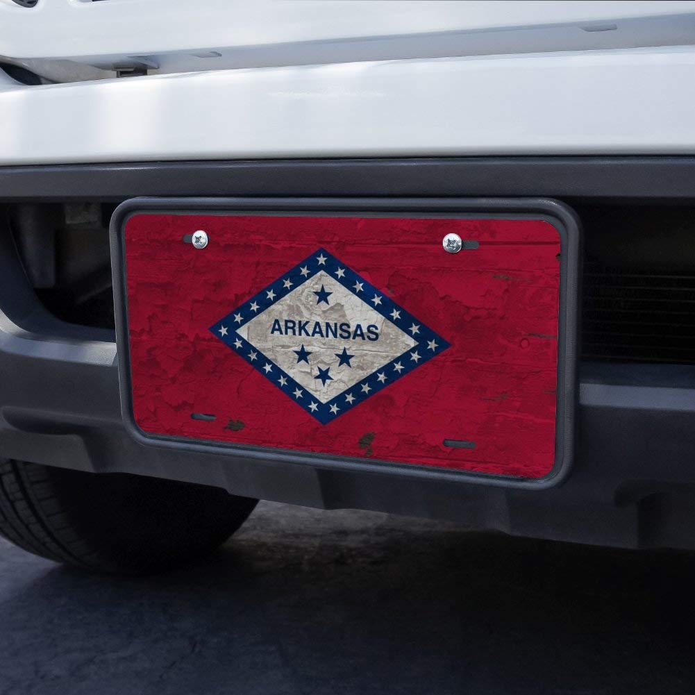 Rustic Arkansas State Flag Distressed Metal Vanity License Plate - USA Novelty Car Decor for Home, Office & Man Cave Wall Art