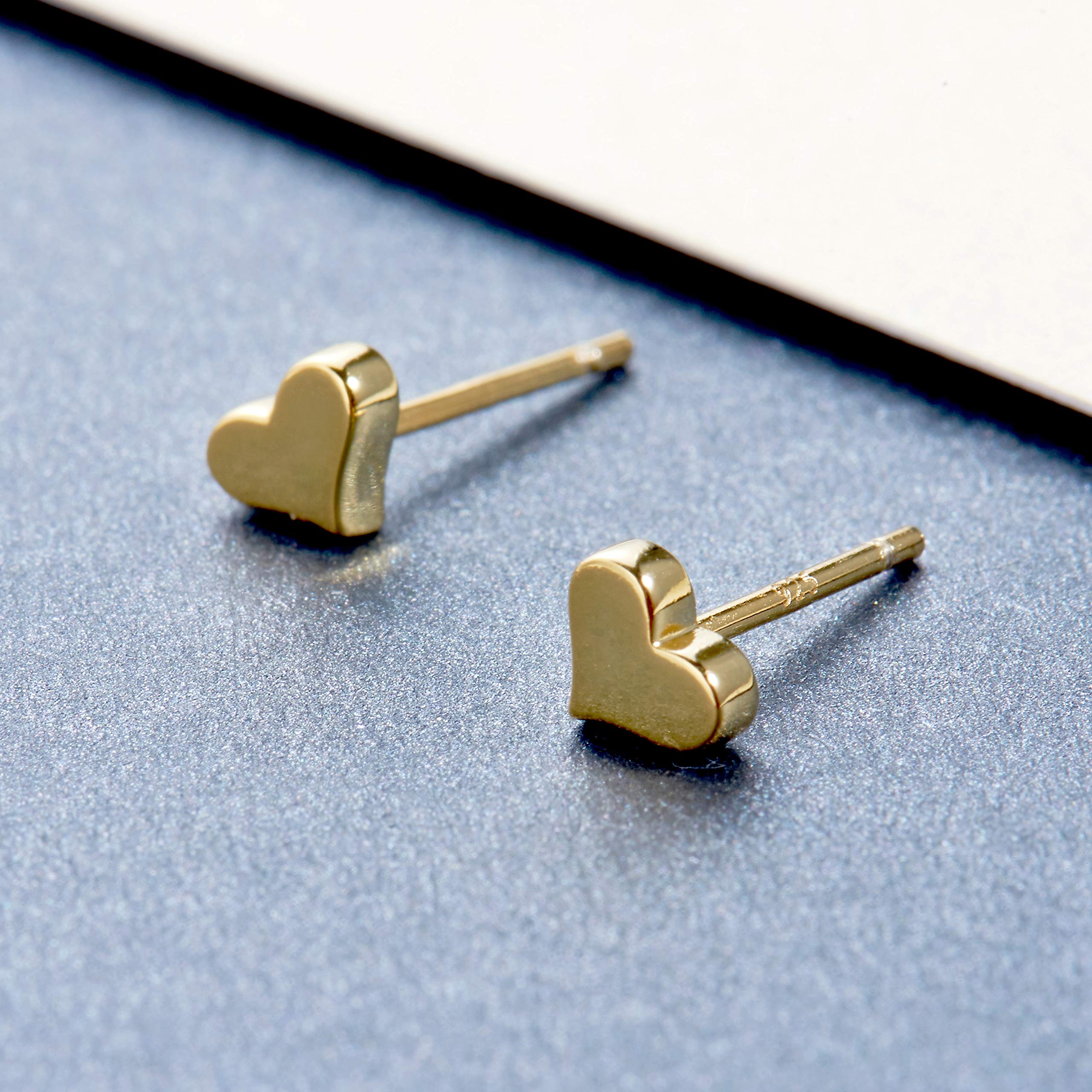 S.Leaf Sterling Silver Stud Earrings for Women - 14K Gold Plated Tiny Heart Earrings, Dainty Minimalist Jewelry for Everyday Wear | Perfect Gift for Her, Valentine's Day, Anniversary & Special Occasions
