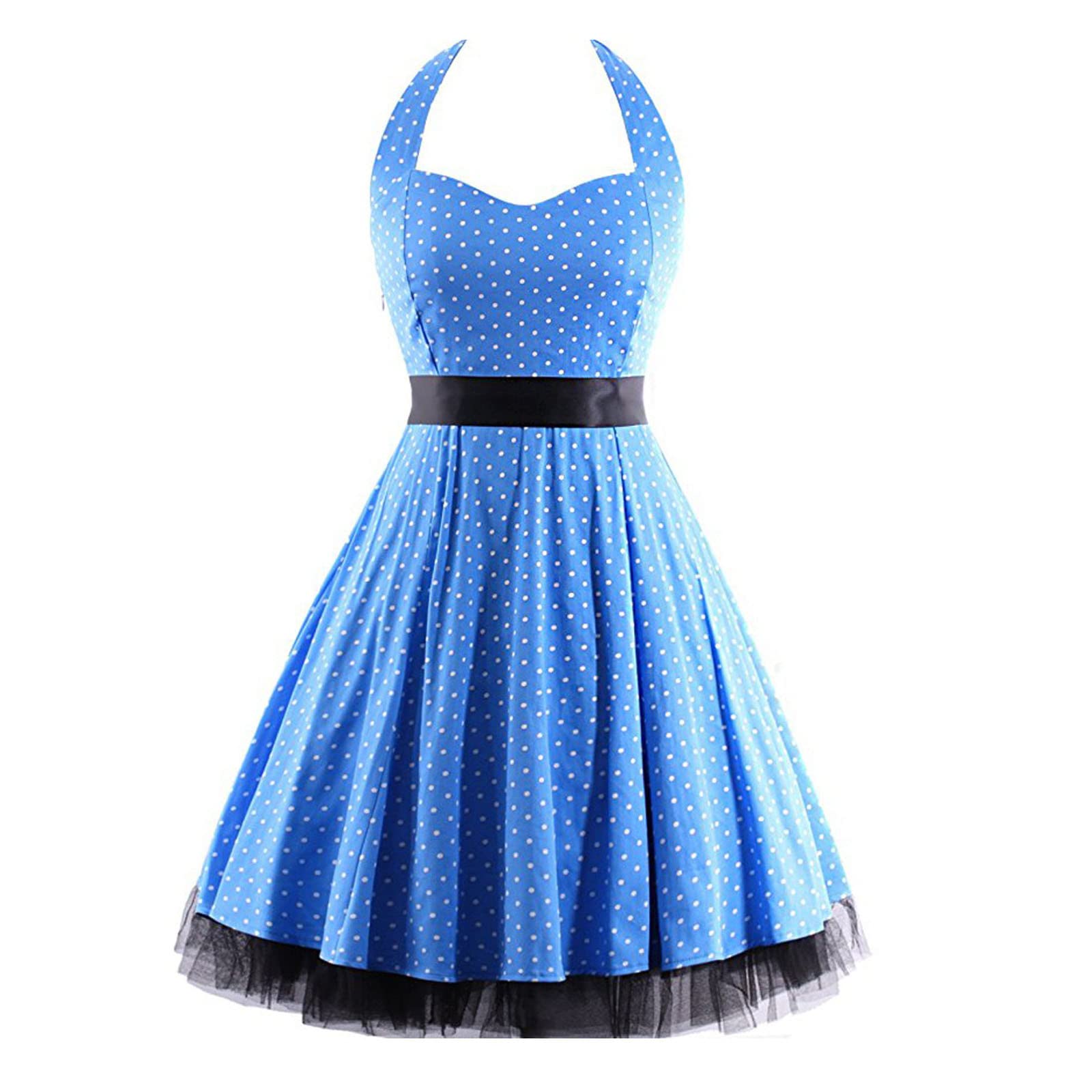 2024 Plus Size Summer Dresses for Women - Halter Neck Sleeveless Polka Dot Mesh Patchwork Midi Evening Dress | Beach Vacation, Party, Date Night Outfit