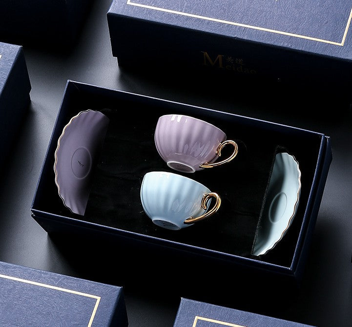 Elegant Macaron Ceramic Coffee Mugs & British Tea Cups Set - Creative Bone China Porcelain Tea Cup with Saucer - Perfect Birthday Gift for Tea Lovers - Ideal for Afternoon Tea, Coffee Break & Home Decor