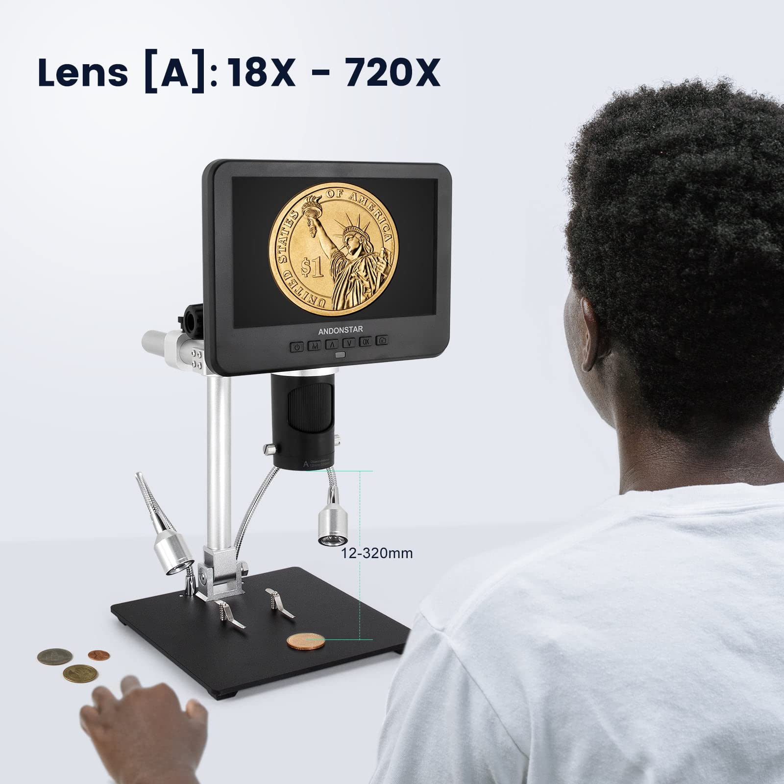 Andonstar AD246SM 2000X UHD 2160P HDMI Digital Microscope - Professional PCB Soldering & Electronics Repair Tool for Phone, Watch, Coin Inspection - Ideal for Hobbyists, Jewelers & Biology Labs