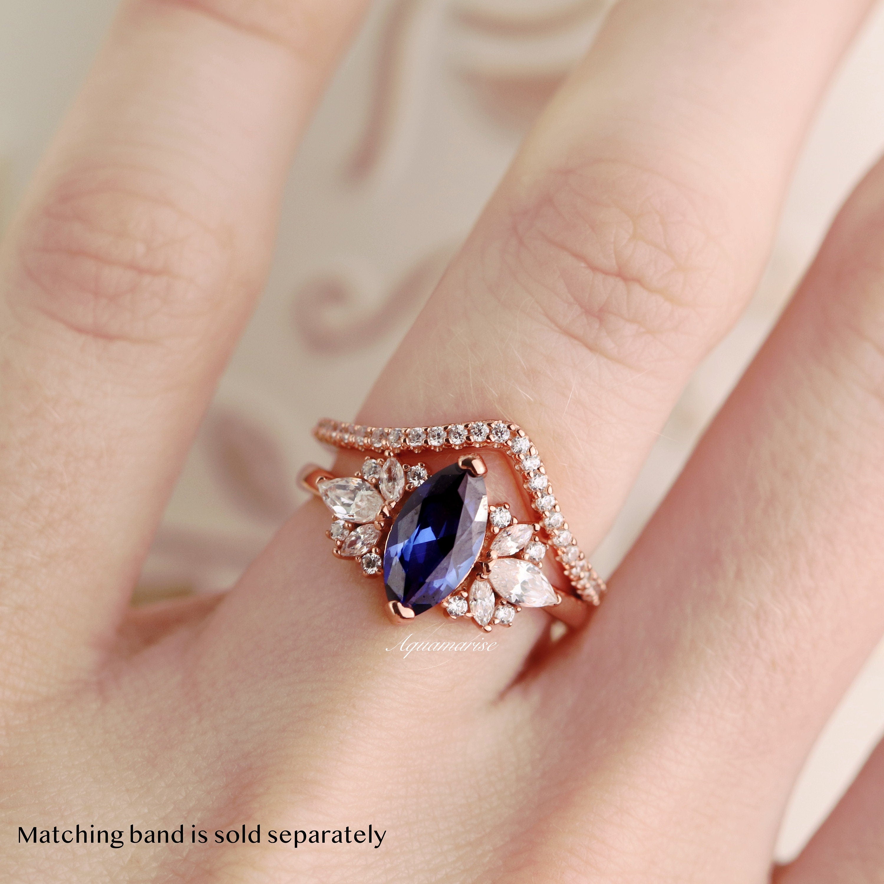 Exquisite 14K Rose Gold Vermeil Marquise Sapphire Ring | Ceylon Gemstone Jewelry for Women | Perfect for Engagement, Anniversary & Special Occasions