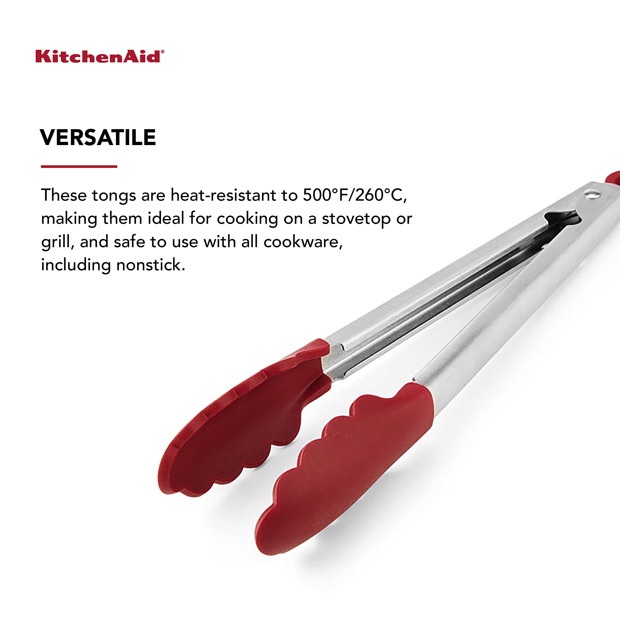 KitchenAid 8.72-Inch Multi-Purpose Kitchen Shears with Protective Sheath & 10.26-Inch Silicone Grip Stainless Steel Tongs Set - Perfect for Cooking, Grilling, and Food Prep (Red)