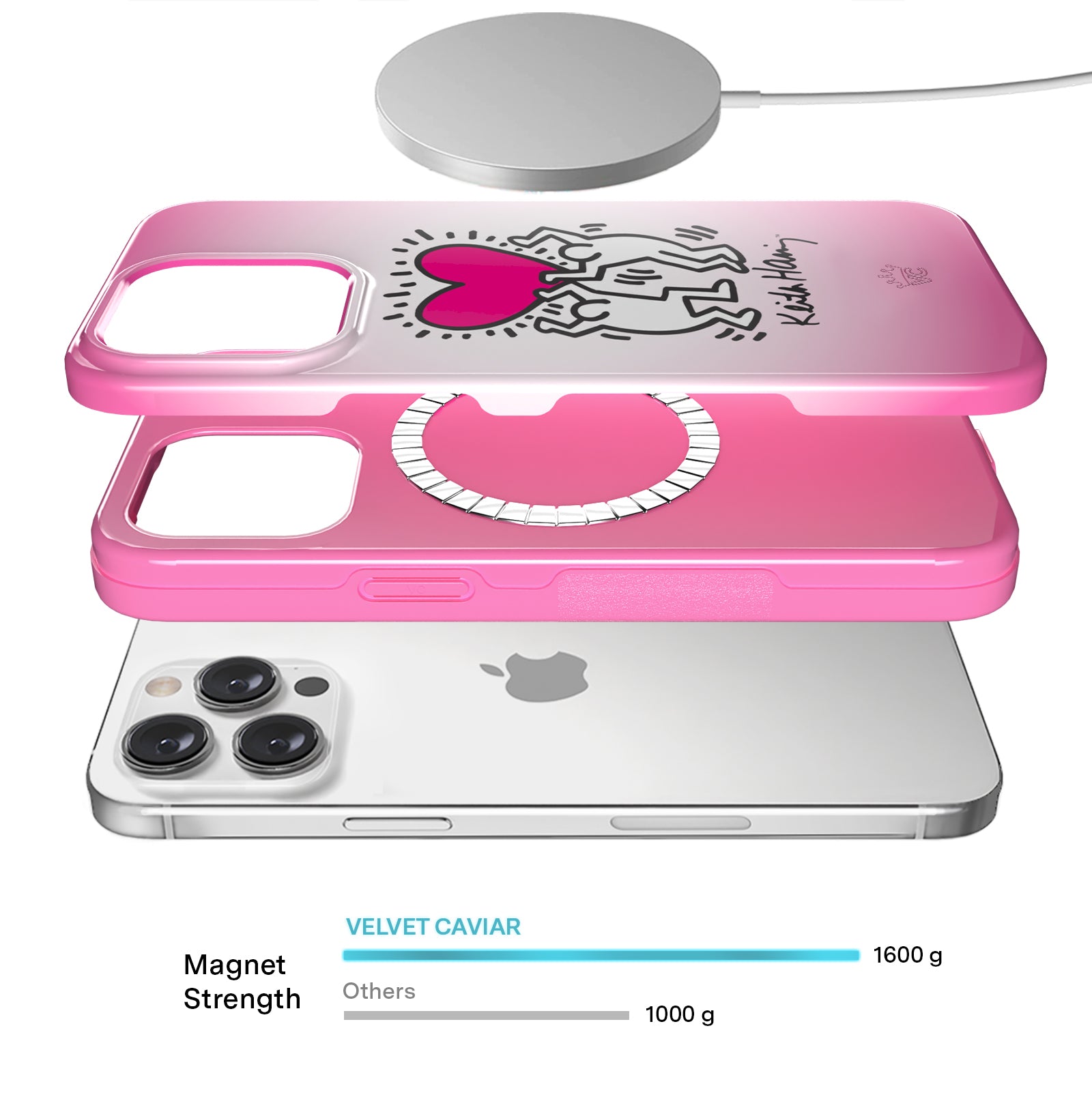 Keith Haring Pink Heart iPhone Case - Trendy Protective Phone Cover for iPhone 11, 12, 13, 14 - Perfect for Fans of Pop Art & Street Style - Great for Daily Use, Travel & Gifts
