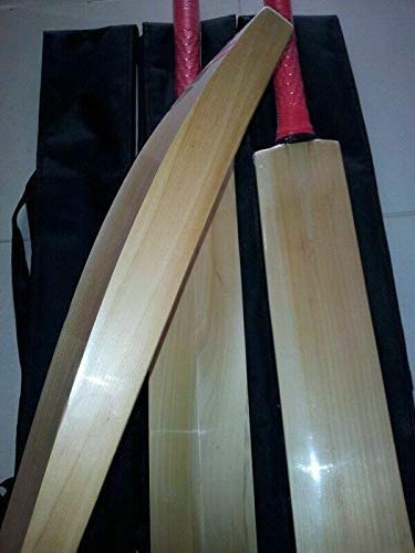 AnNafi® Premium Plain Kashmiri Willow Cricket Bat with Free MRF Genius Emboss Sticker - Professional Grade Short Handle Cricket Equipment with Full Size Cover, Pre-Fitted Toe Guard, Anti-Scuff Sheet & Fiber Tape - Perfect for Practice Matches, Training Sessions and Competitive Play