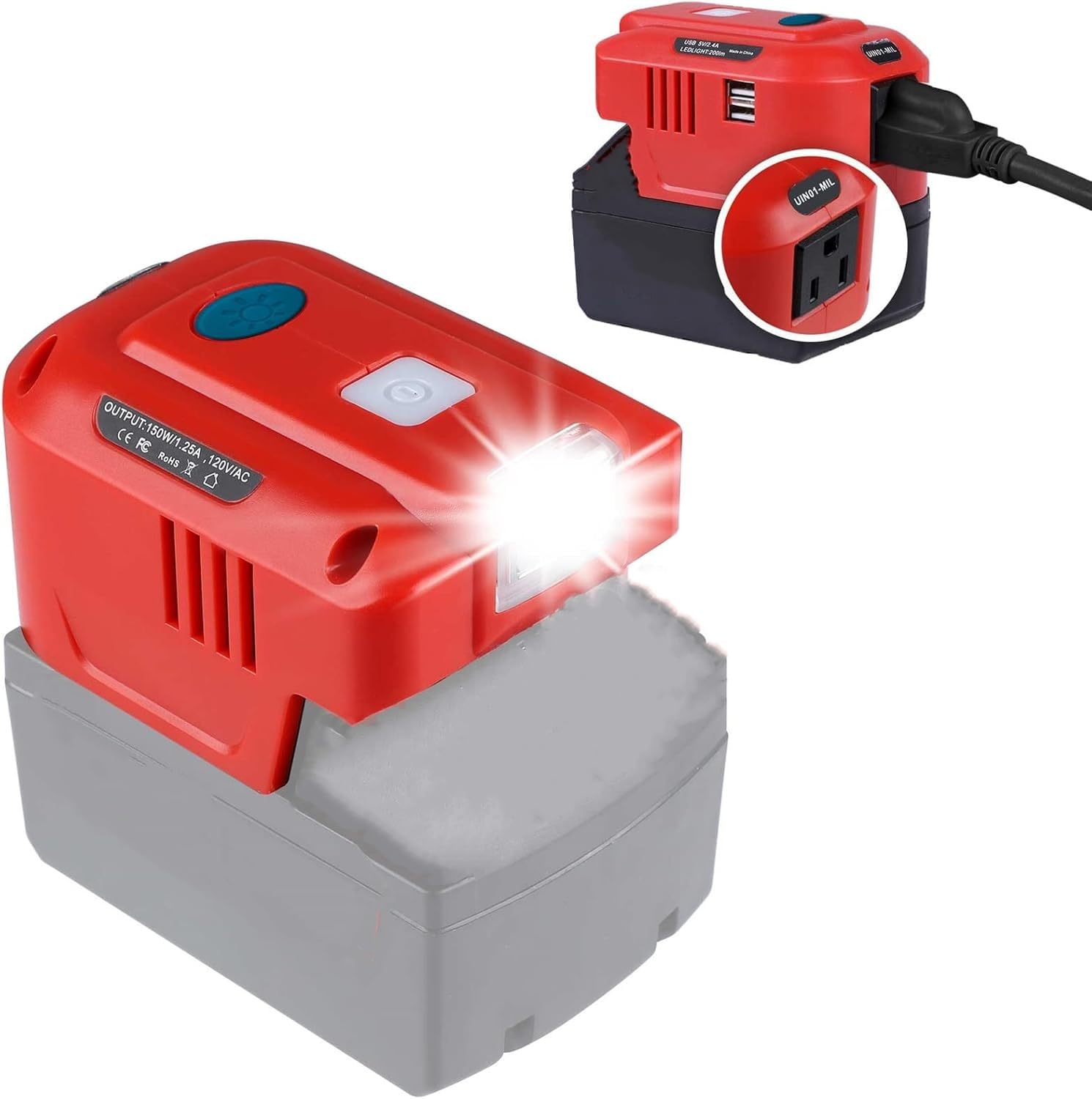 Milwaukee M18 USB Charger Adapter - 150W Power Inverter for Milwaukee Tools | 18V DC to 110V/120V AC Converter with LED Light | Perfect for Job Sites, Camping & Power Outages