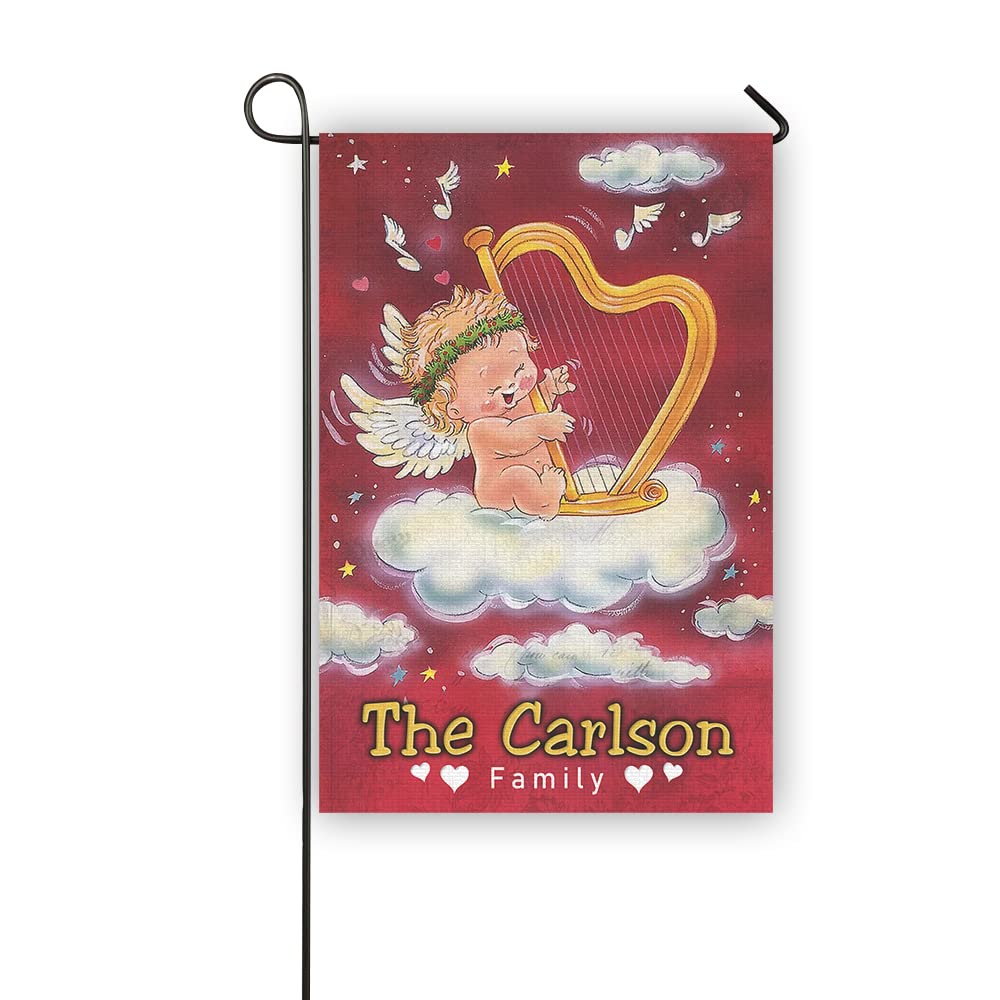 Double Sided Personalized Angels with Harp Valentine's Day Garden Flag - 12x18 Inch Outdoor Decorative House Flag for Yard, Porch & Valentine's Day Decorations - Perfect for Front Lawn, Garden & Seasonal Holiday Displays