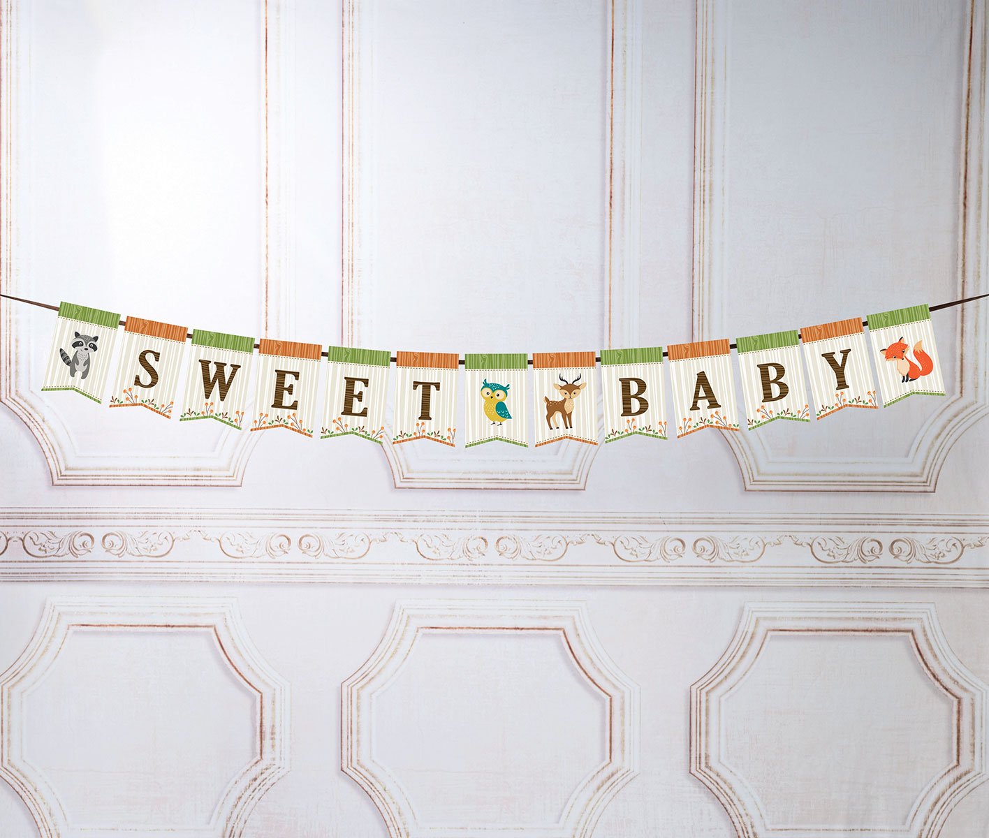 Lillian Rose Woodland Baby Shower Bunting Banner - Neutral Gender Nursery Decor, 74 Inch Forest Animals Garland for Baby Shower, Gender Reveal, Nursery Wall Decoration