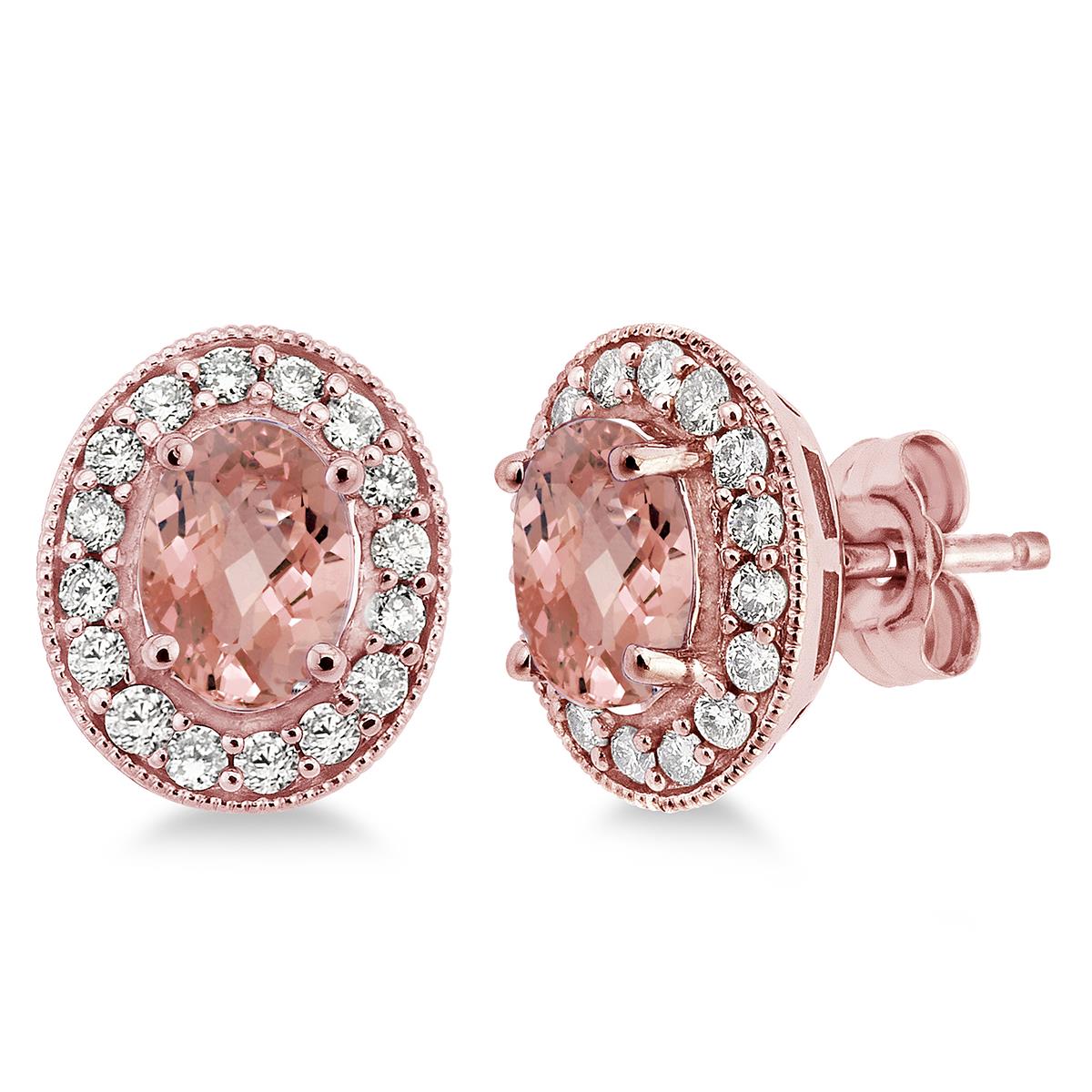 Exquisite Morganite and Diamond Stud Earrings for Women - 14K Rose Gold Elegant Jewelry Gift for Her | Perfect for Weddings, Anniversaries & Special Occasions
