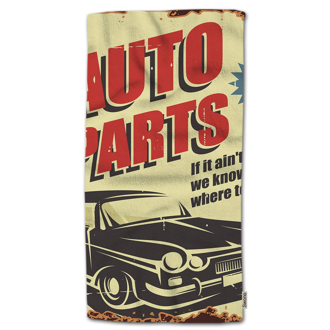 Vintage Metal Poster Hand Towel - Soft Polyester Car Repair Design for Bathroom, Kitchen, Gym & Spa - 30