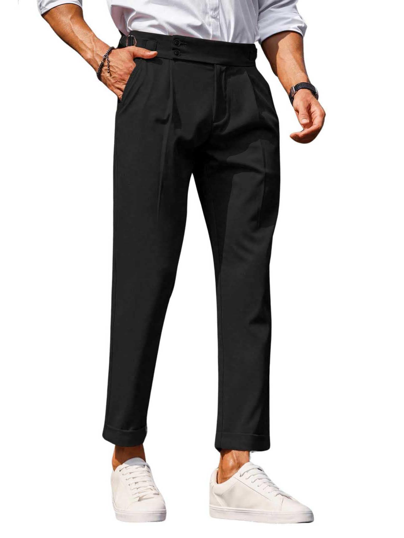 Floerns Men's Fold Pleated Tailored Dress Pants for Work & Office - Slim Fit Business Trousers for Professional & Formal Occasions