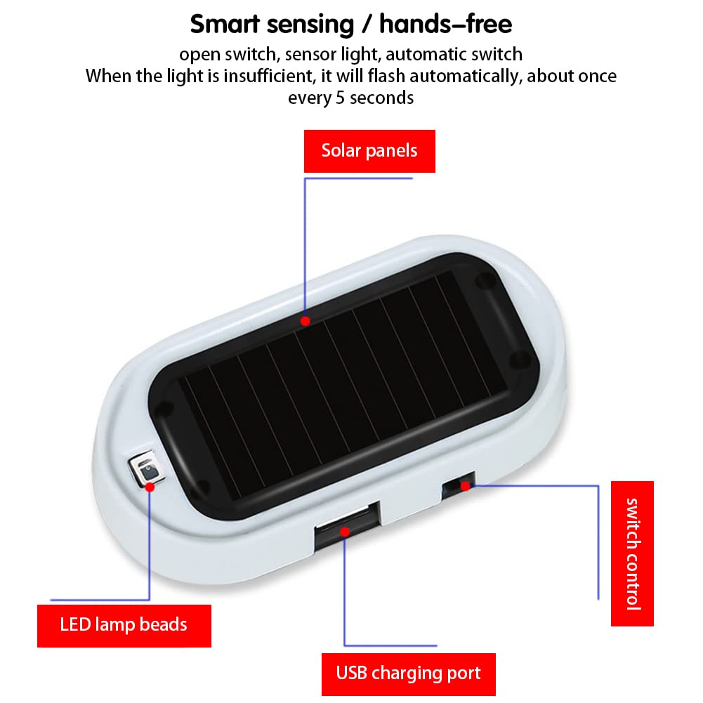 Solar-Powered Car Alarm LED Light - Anti-Theft Warning Flashing Signal Light for Vehicle Security | Deter Burglars with Bright Red Flashing Lights | Ideal for Parking Lots, Driveways & High-Crime Areas