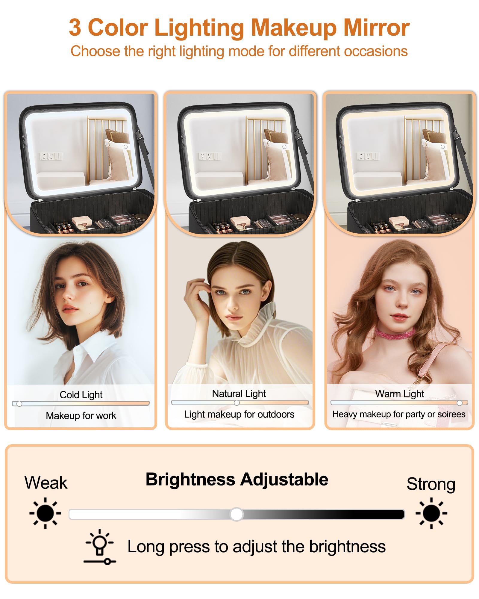 Relavel LED Makeup Bag with Mirror - Large Cosmetic Organizer for Travel & Professionals