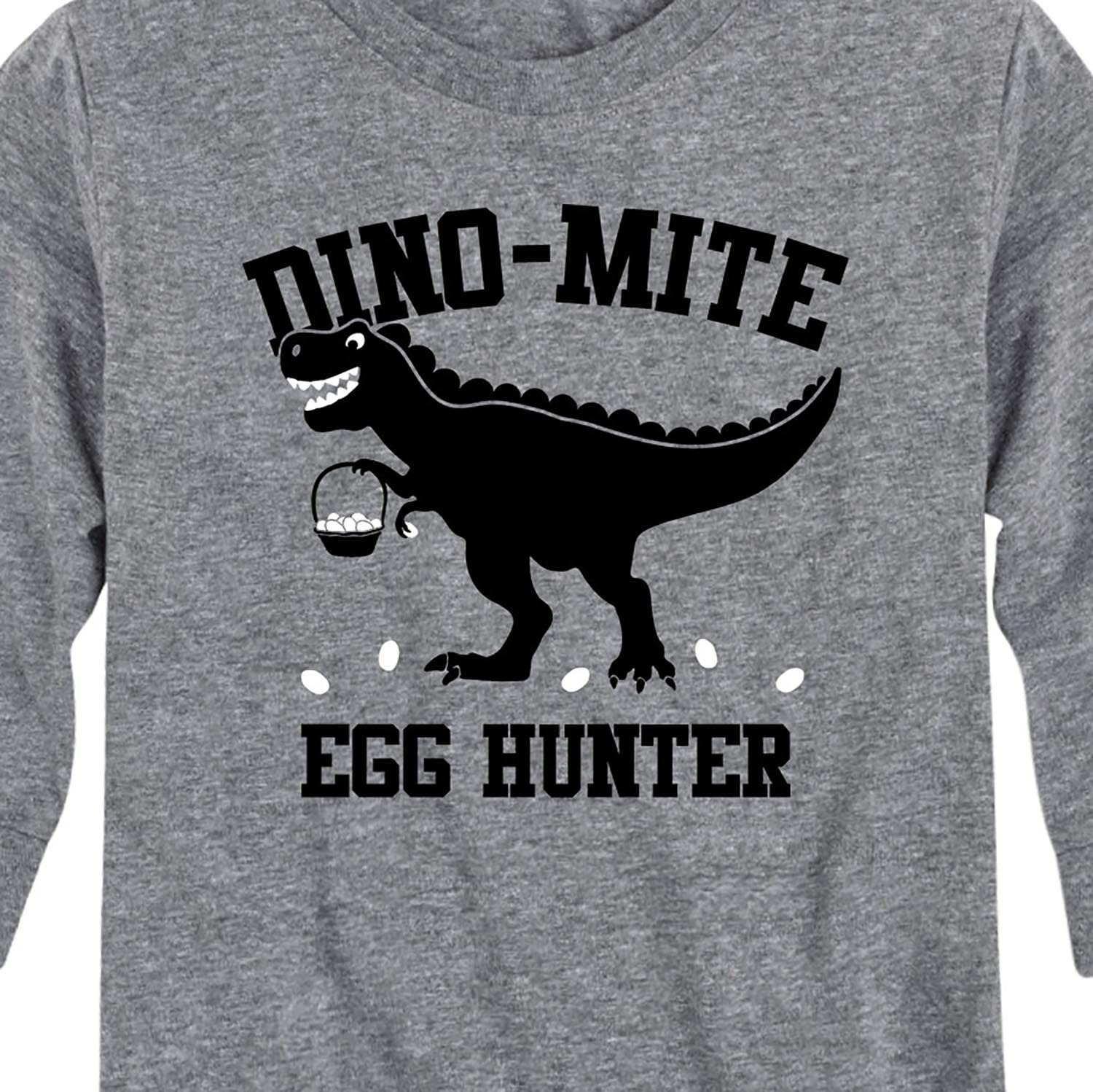 Dino-mite Egg Hunter Kids Long Sleeve T-Shirt - Cute Dinosaur Graphic Tee for Boys & Girls - Perfect for Easter Egg Hunts, Birthday Parties & Playdates