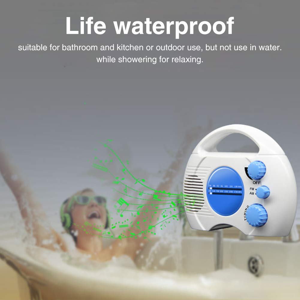 Etiger AM FM Shower Radio - Wireless Portable Waterproof Speaker with Battery for Bathroom, Beach, Pool & Outdoor Use | Perfect for Showering, Bathing, Swimming & Relaxing