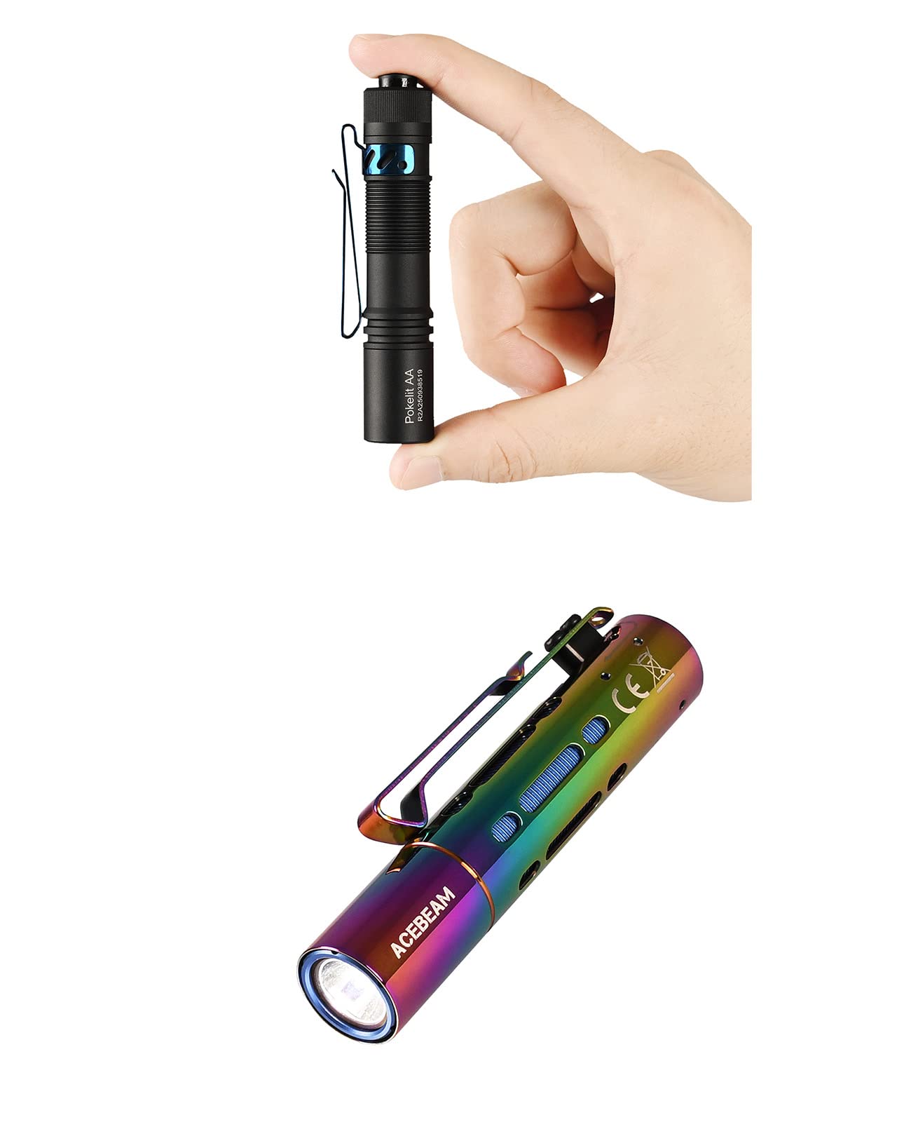 ACEBEAM EDC Flashlight Bundle - Rider RX 650 Lumens Rechargeable AA Flashlight & Pokelit AA 550 Lumens Pocket Flashlight with 90+ High CRI LED | Perfect for Camping, Hiking, Emergency Kits & Everyday Carry