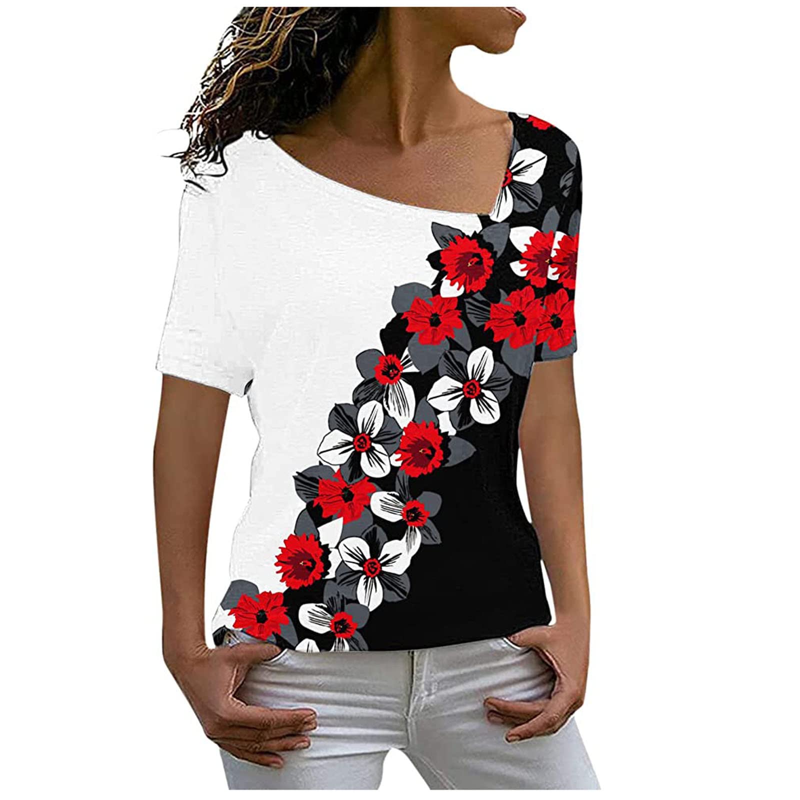 Women's Summer Tops - Fashion Short Sleeve Blouses with Floral Print, Trendy Loose Tunic for Casual & Dressy Occasions | Perfect for Beach, Office & Date Nights