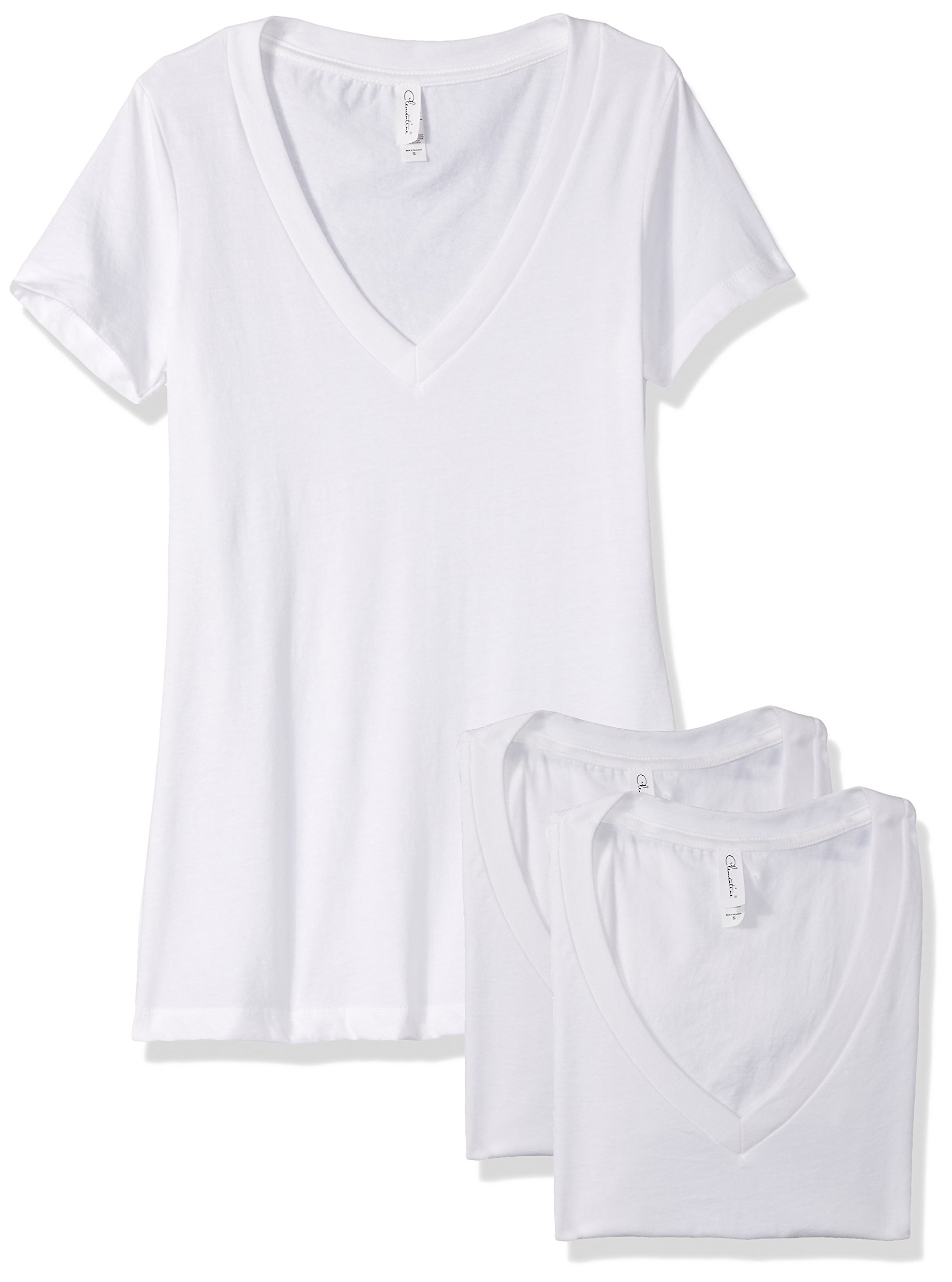 Clementine Apparel Women's Deep V Neck T-Shirt 3-Pack - Soft Casual Basic Tees for Everyday Wear, Layering & Workout