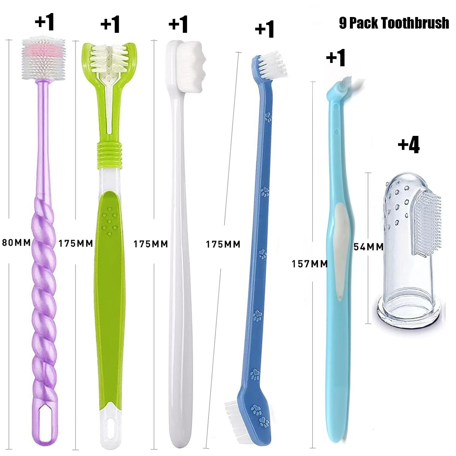 360 Degree Dog Toothbrush Set - Triple Head & Double Head Finger Toothbrushes for Dogs & Cats - Pet Dental Care Kit for Oral Hygiene & Teeth Cleaning (Blue, Large) - Perfect for Daily Brushing & Vet Recommended Dental Care