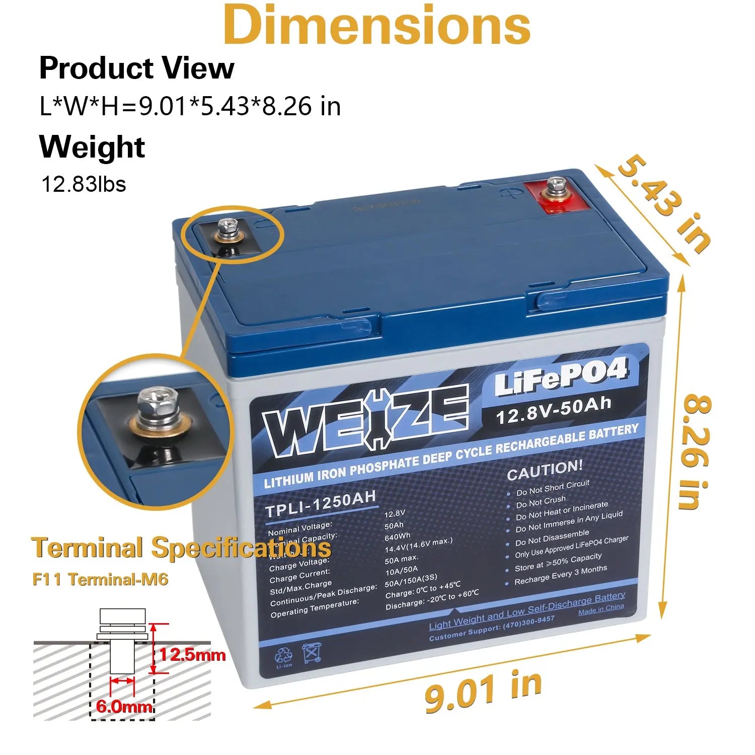 WEIZE 12V 50Ah 640Wh Lithium LiFePO4 Battery - Group 24 Deep Cycle Marine/RV Battery for Solar Power, Trolling Motor, Off-Grid & Backup Power Applications