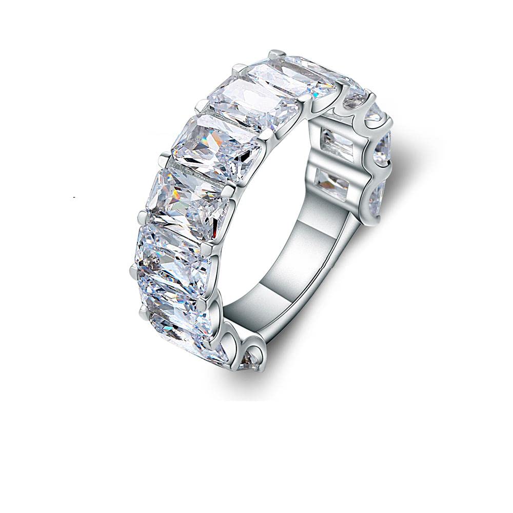 BeBold 6Ct Radiant Cut Simulated Diamond CZ Gatsby Half Eternity Wedding Band Ring - White Gold Plated for Women, Bridal Jewelry, Anniversary Gift, Engagement Ring Alternative, Vintage Style Wedding Band