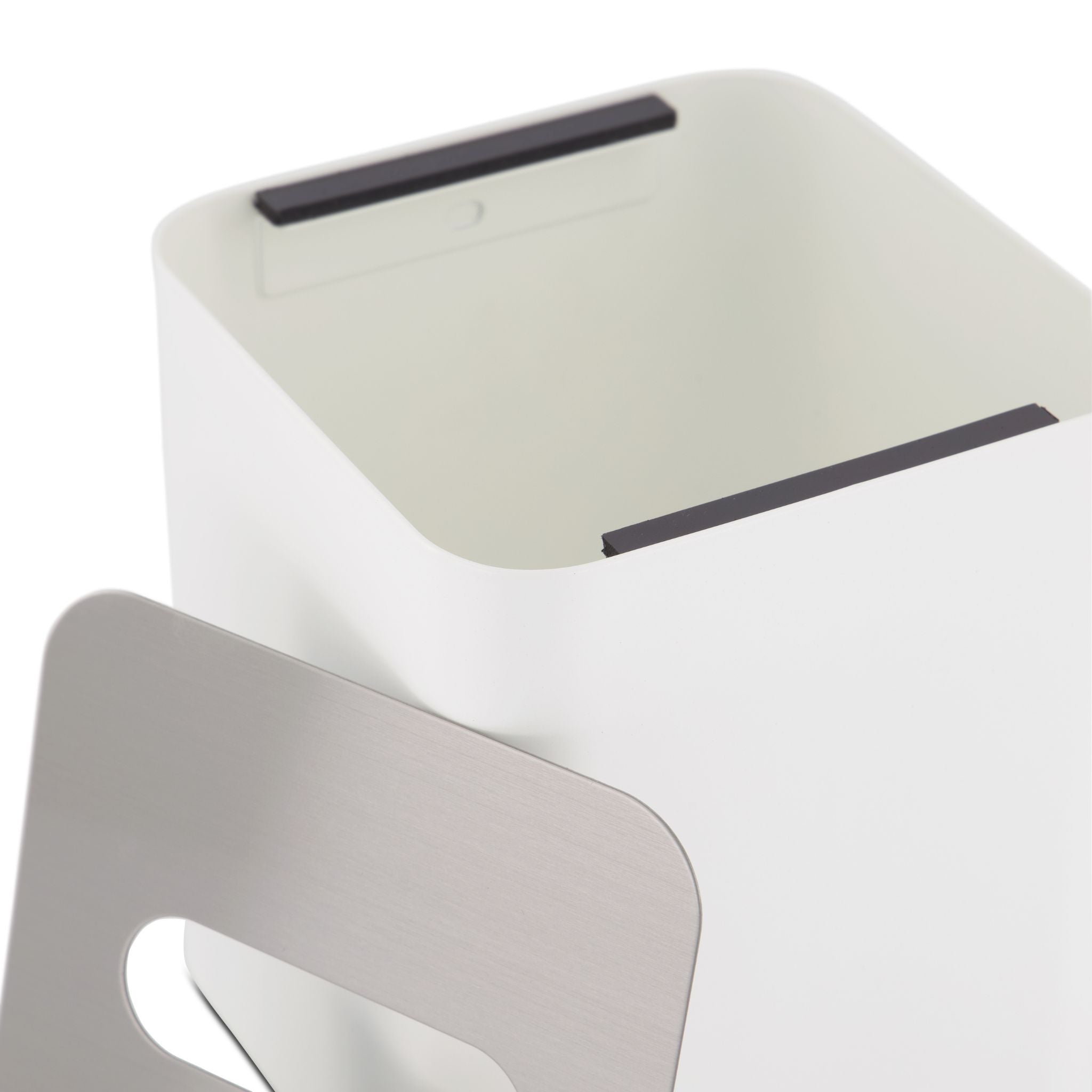 Square Tissue Box with Metal Lid - White & Brushed Steel Home Decor | Modern Tissue Holder for Living Room, Bathroom & Office