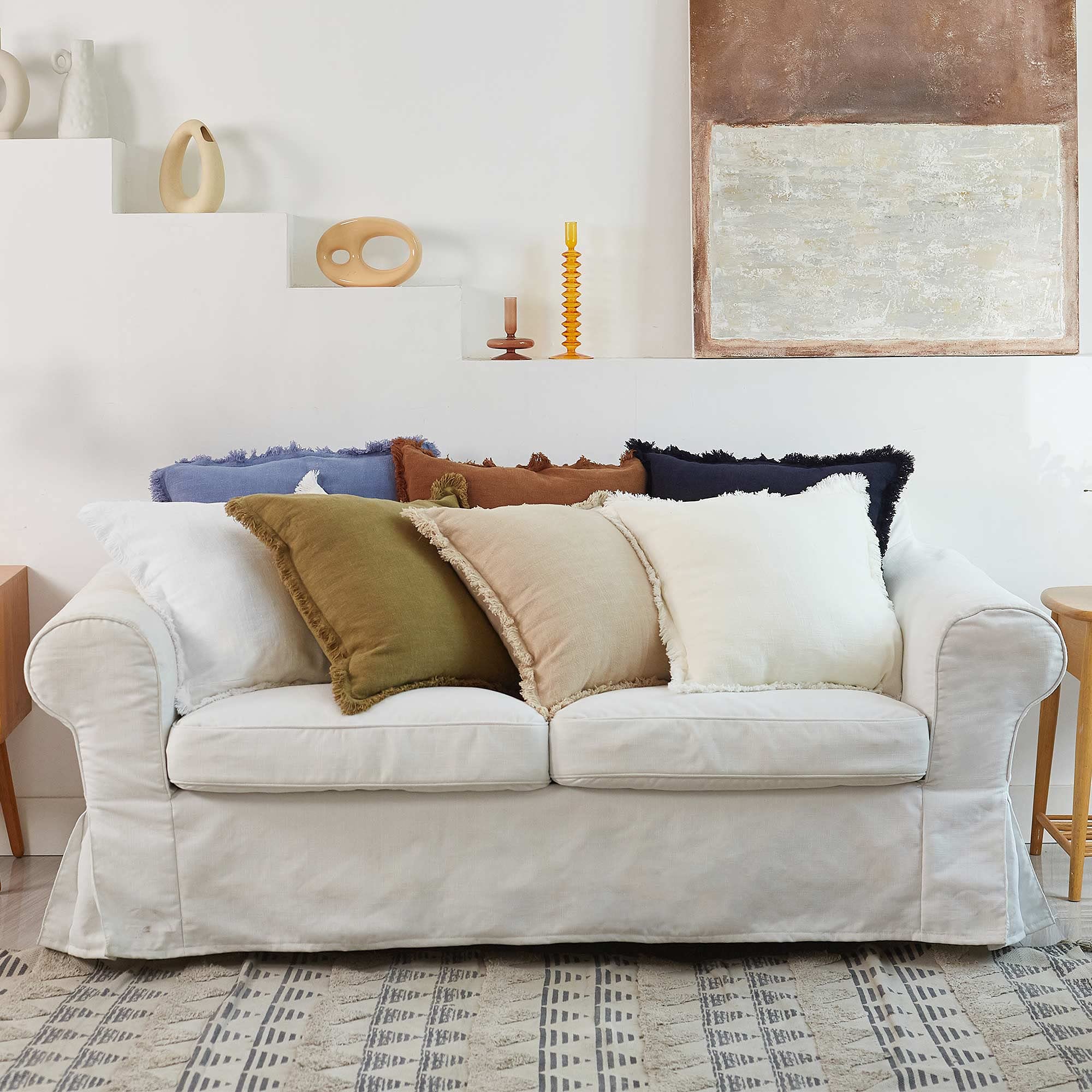 ATLINIA Farmhouse Linen Throw Pillow Cover 20x20 - Boho Decorative Cushion Cover for Bed, Couch, Sofa & Outdoor Use - Neutral Beige Home Decor Accent for Living Room, Patio & Garden