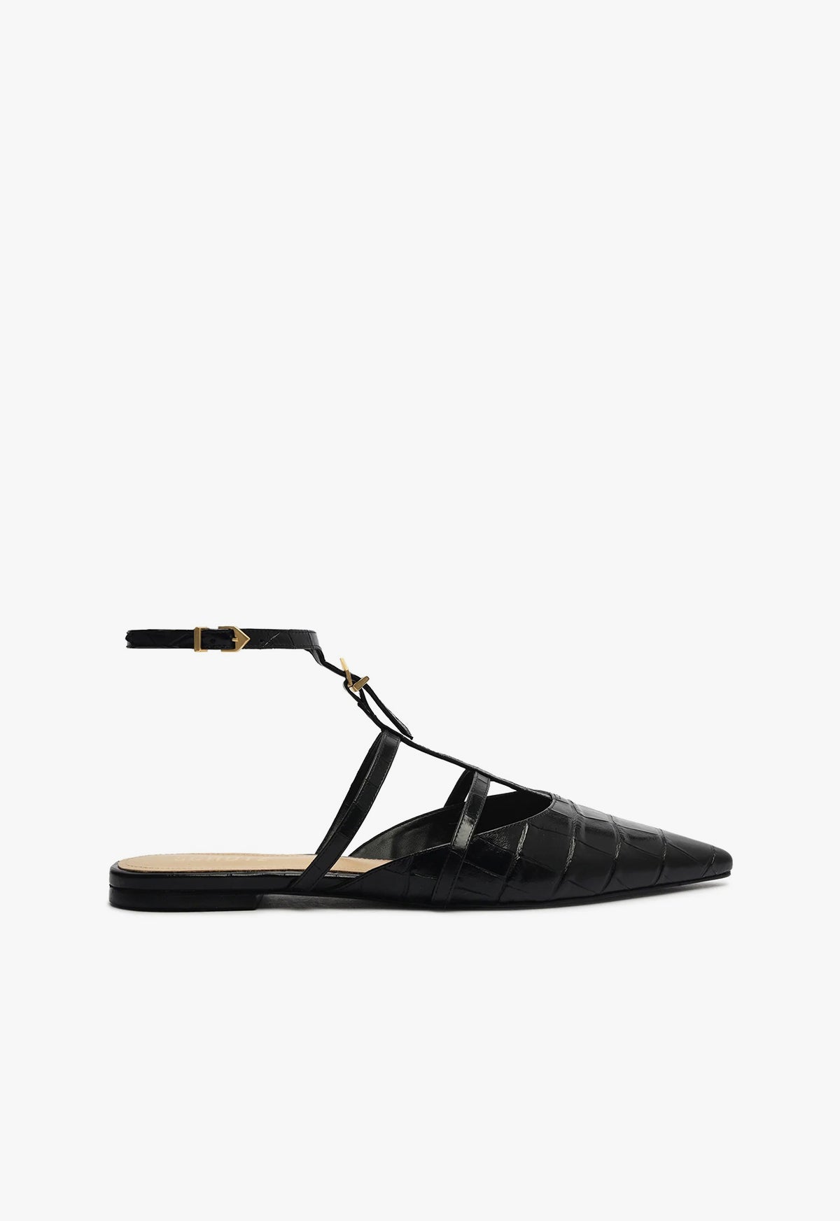 Hayden Ballet Crocodile Embossed Leather Flats for Women - Comfortable & Stylish Pointed Toe Flat Shoes for Work, Office & Casual Wear