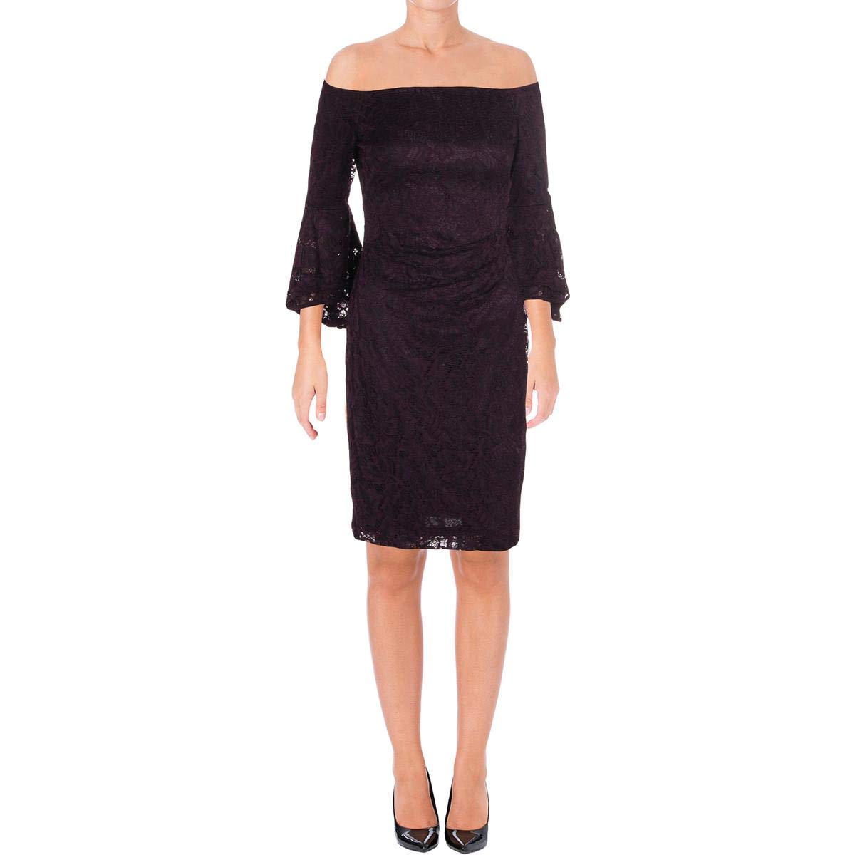 Lauren by Ralph Lauren Women's Off-The-Shoulder Lace Dress - Size 8, Purple - Elegant Cocktail Party & Wedding Guest Dress