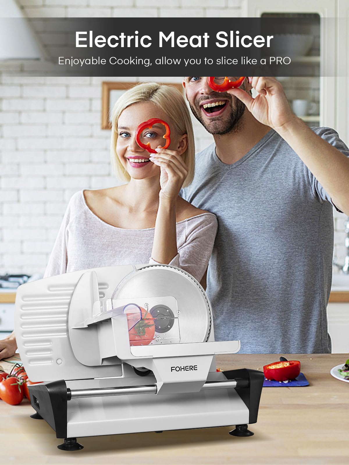 FOHERE 200W Electric Meat Slicer for Home Use - 7.5