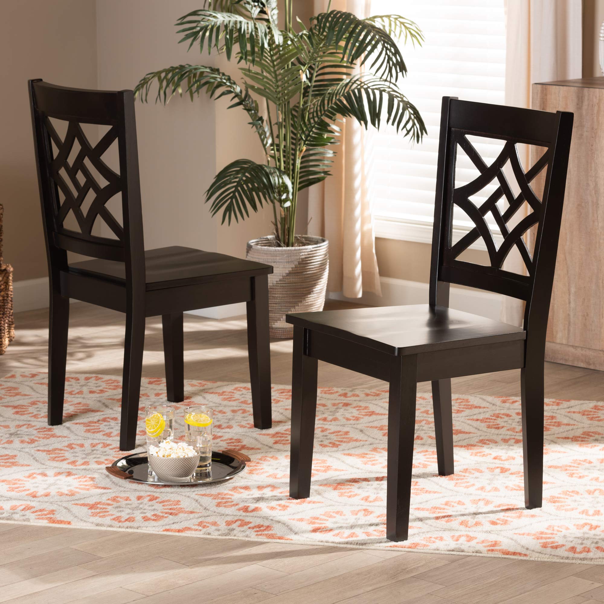 Baxton Studio Nicolette 2-Piece Dark Brown Wood Dining Chair Set - Perfect for Kitchen, Dining Room & Breakfast Nook