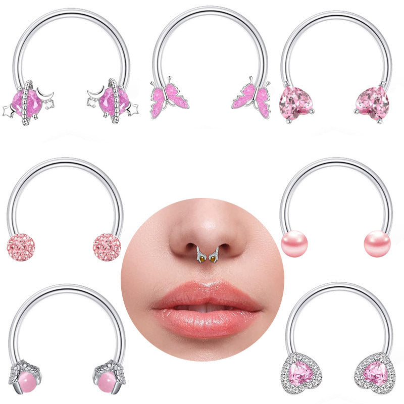 16G Surgical Steel Heart Horseshoe Circular Barbell - Body Jewelry for Cartilage, Lip, Nose Piercing | Perfect for Everyday Wear, Parties & Alternative Fashion | B2017
