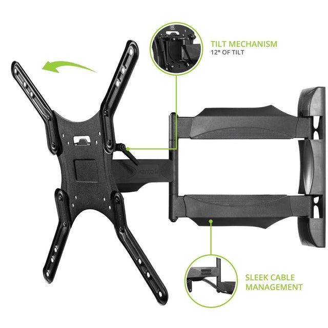 Kanto M300 Full Motion TV Wall Mount for 26-55 Inch Flat Screen TVs - Adjustable Articulating Arm for Living Room, Bedroom & Office Setup