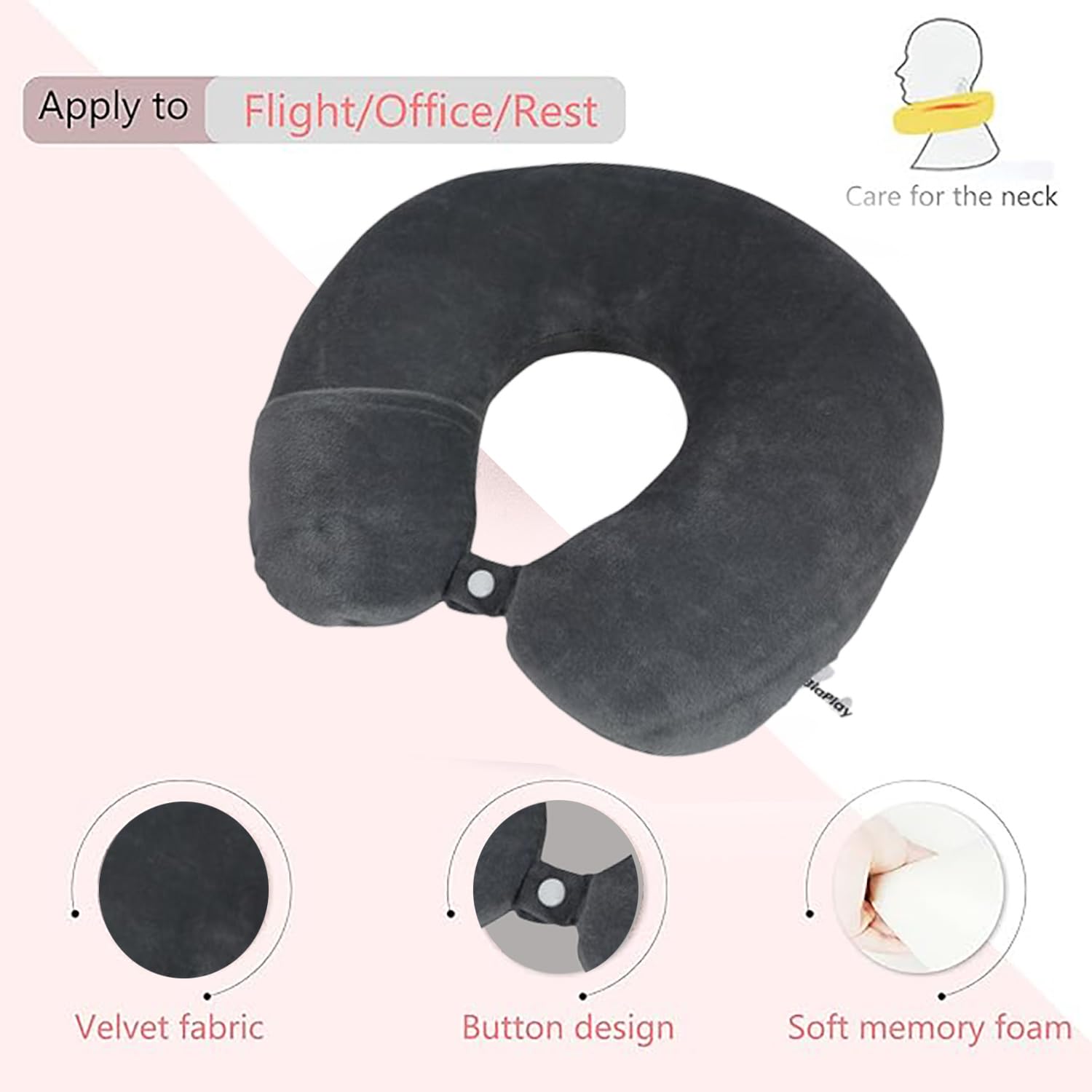 BigPlayer Memory Foam Travel Neck Pillow - Ergonomic Support for Neck Pain Relief on Flights, Cars & Long Trips | Grey Airplane & Car Cushion for Ultimate Comfort | Perfect for Business Travel, Road Trips & Commuting