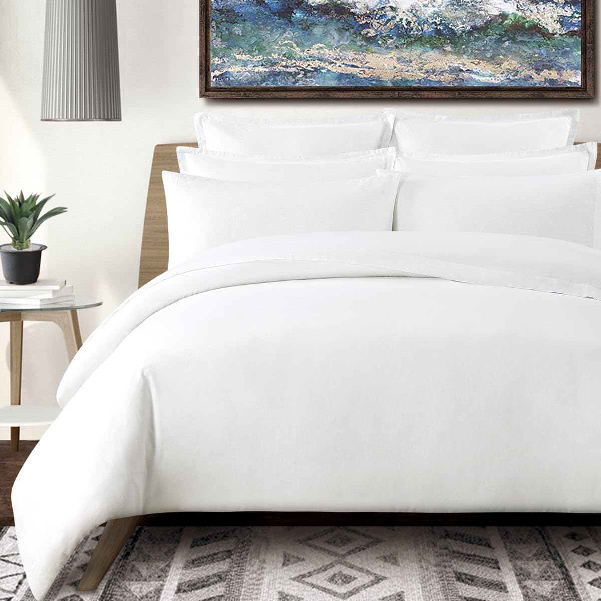 Premium Echelon Home Slate Blue Washed Linen Cotton Blend California King Sheet Set - Soft Breathable Bedding for Luxurious Comfort & Better Sleep