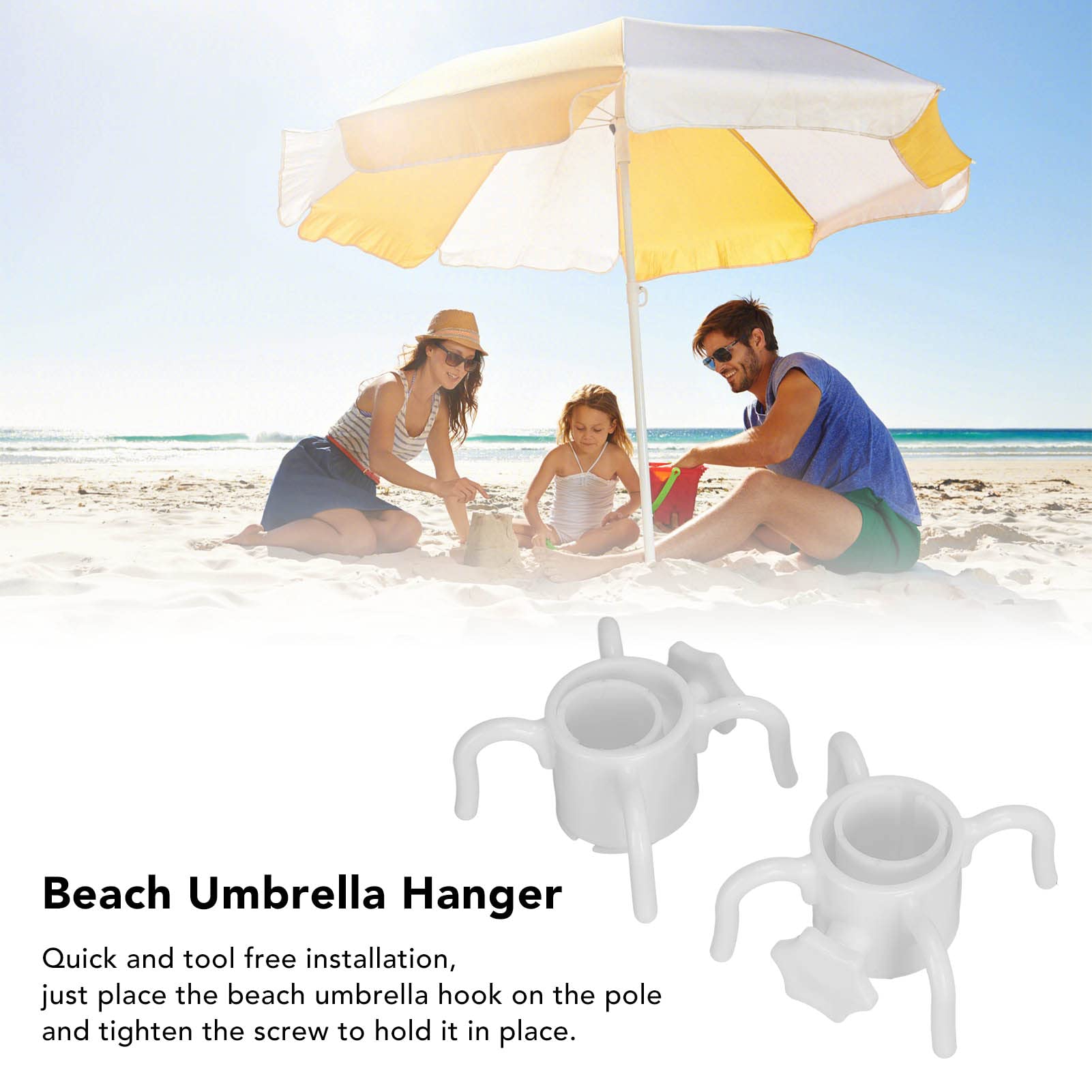 2-Pack White Plastic Beach Umbrella Hanging Hook with 4 Prongs - Heavy Duty Sun Umbrella Holder for Sand, Poolside, Patio, and Outdoor Use