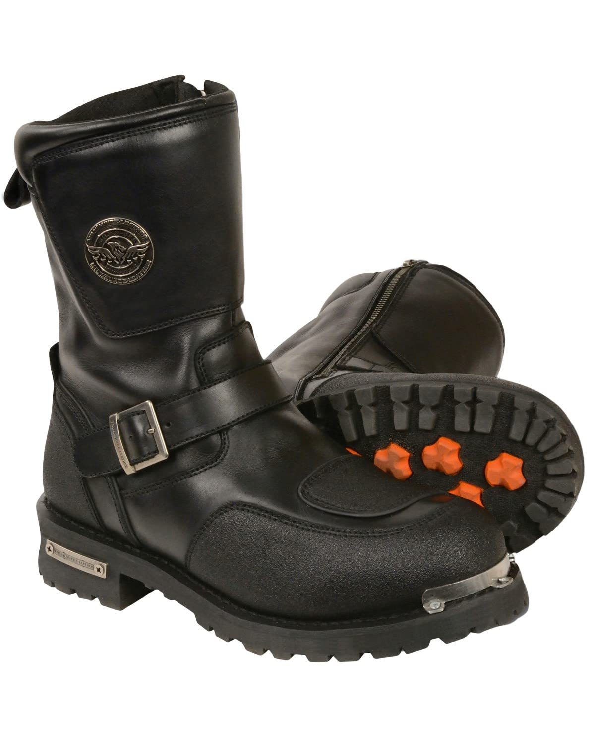 Milwaukee Leather Men's Reflective Piping Gear Shift Protection Boot - Round Toe Black Size 7 | Motorcycle Riding Safety Footwear for Cruiser & Touring Bikes