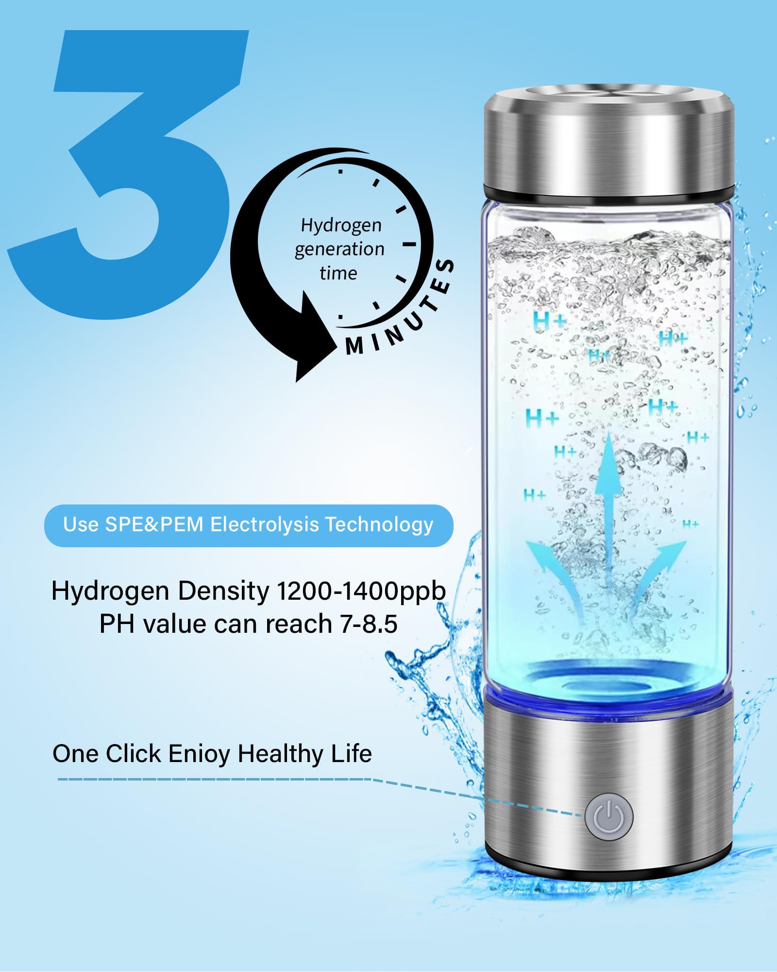 Premium Hydrogen Water Bottle Generator - SPE PEM Technology for Instant Hydrogen-Rich Water in 3 Minutes | Portable Hydrogen Water Ionizer Machine for Home, Office, Travel | Perfect for Health-Conscious Drinking, Daily Hydration & Gift Giving | Boosts Energy & Antioxidant Benefits