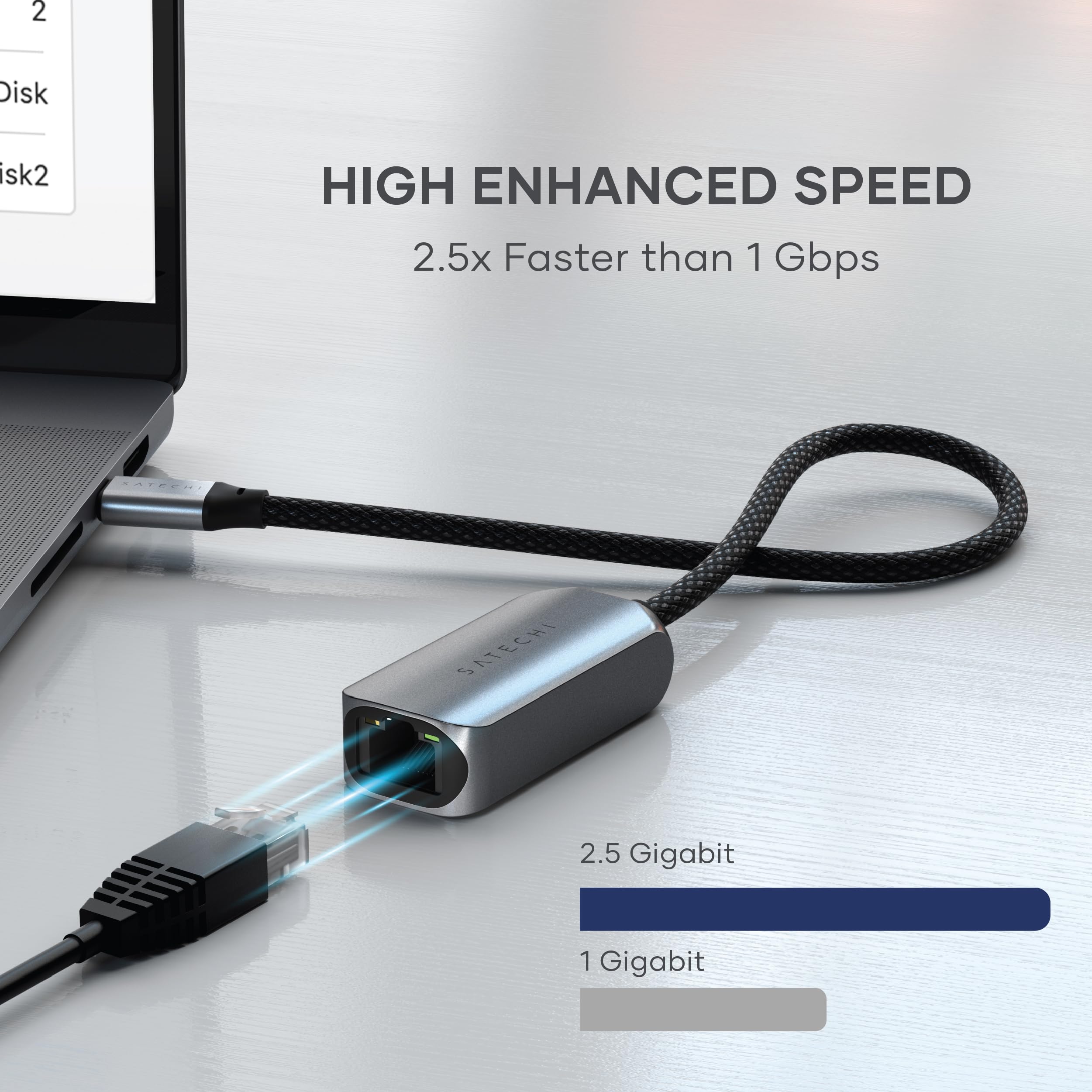SATECHI USB-C 2.5 Gigabit Ethernet Adapter - High-Speed USB-C to RJ45 Converter (Up to 2.5Gbps) for MacBook Pro/Air, iPad Pro, iPhone 16 & USB-C Devices - Perfect for Gaming, Streaming & Office Work
