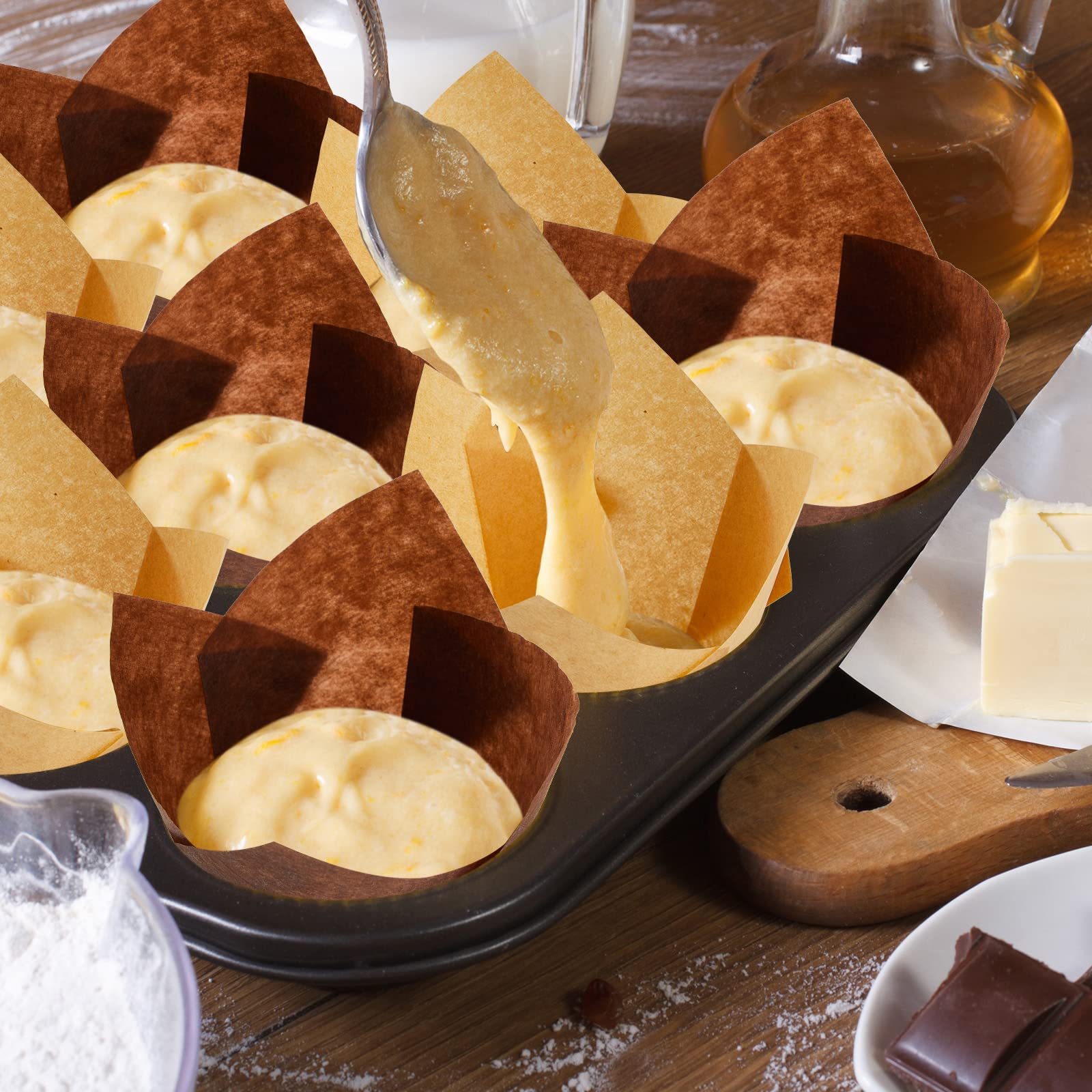 800 Pcs Tulip Cupcake Liners - Greaseproof Baking Cups for Muffins, Cupcakes & Desserts - Perfect for Parties, Weddings, Birthdays & Baby Showers (Simple Style) - Ideal for Home Baking, Holiday Treats & Special Occasions
