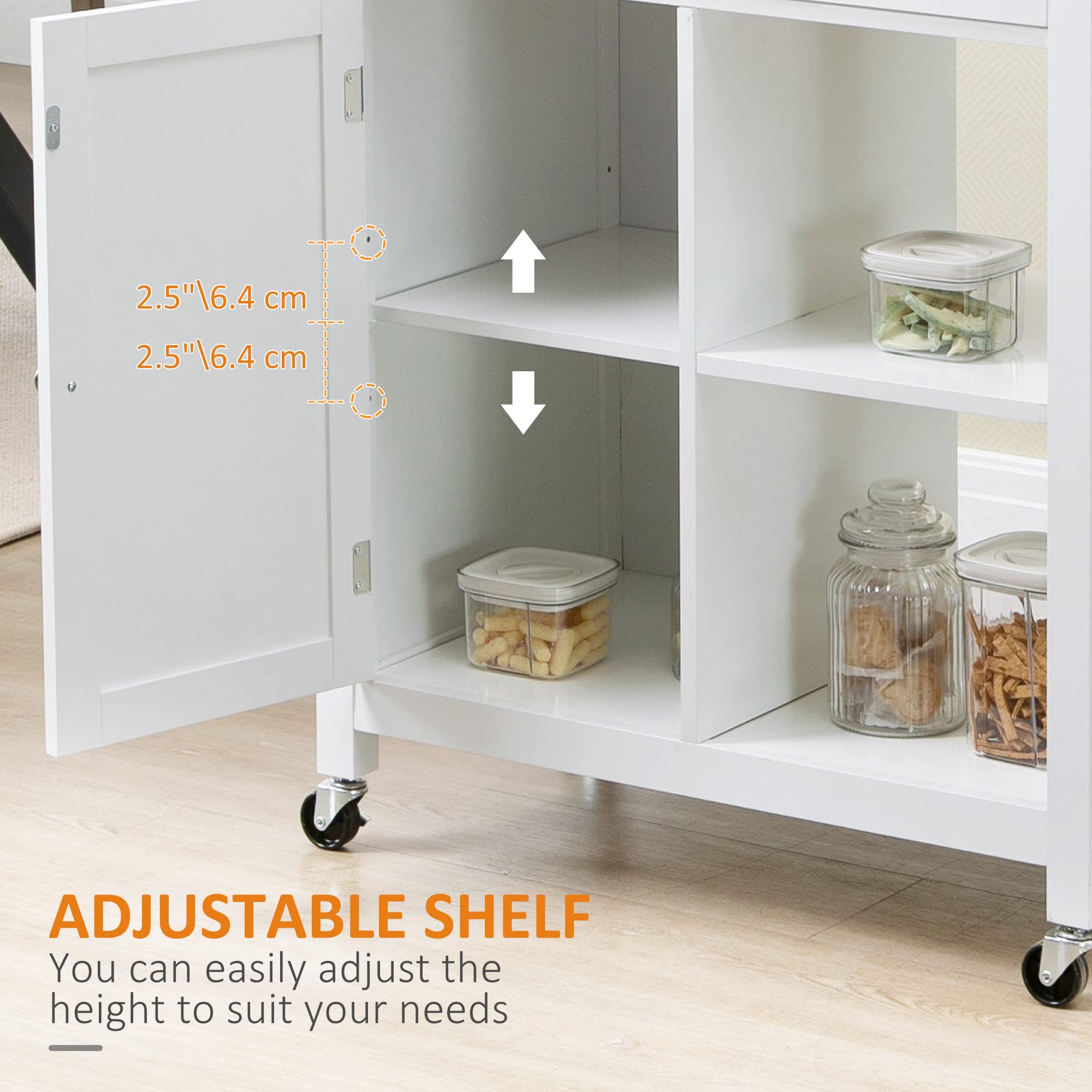 HOMCOM White Kitchen Island Cart with Drawer & Storage Shelf - Solid Wood Top for Dining Room & Small Spaces