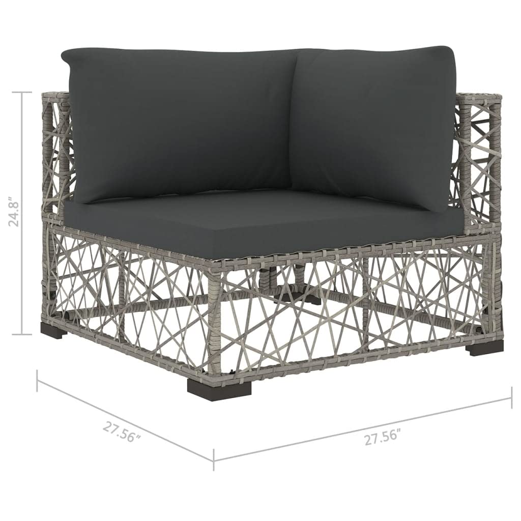 vidaXL 8-Piece Patio Lounge Set - Outdoor Garden Furniture with Cushions, Gray Poly Rattan Sectional Sofa for Backyard, Poolside & Terrace Relaxation