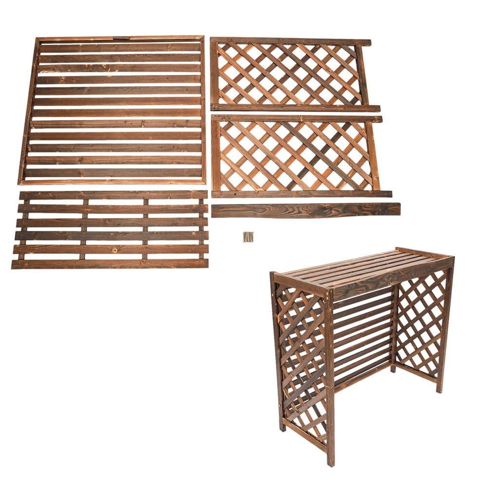 Solid Wood Outdoor AC Cover with Louvered Design - 45.3x21.2x37.4 Inch Air Conditioner Fence & Flower Shelf - Durable Protection for Outside Units - Perfect for Garden Decoration & AC Unit Storage