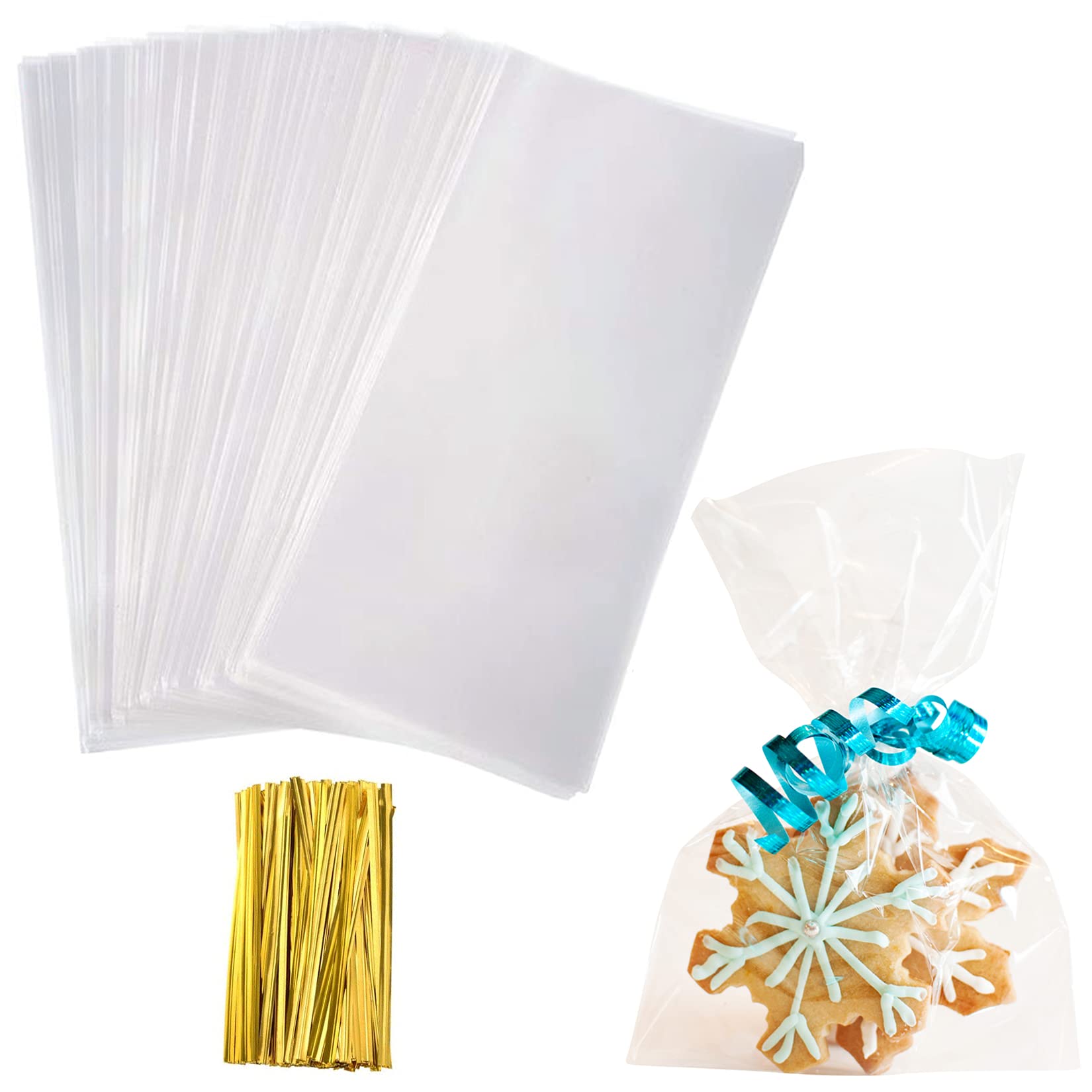 100 Pcs 4x6 Inches Cellophane Treat Bags with Twist Ties - Perfect for Candy, Cookies, Party Favors & Gift Packaging