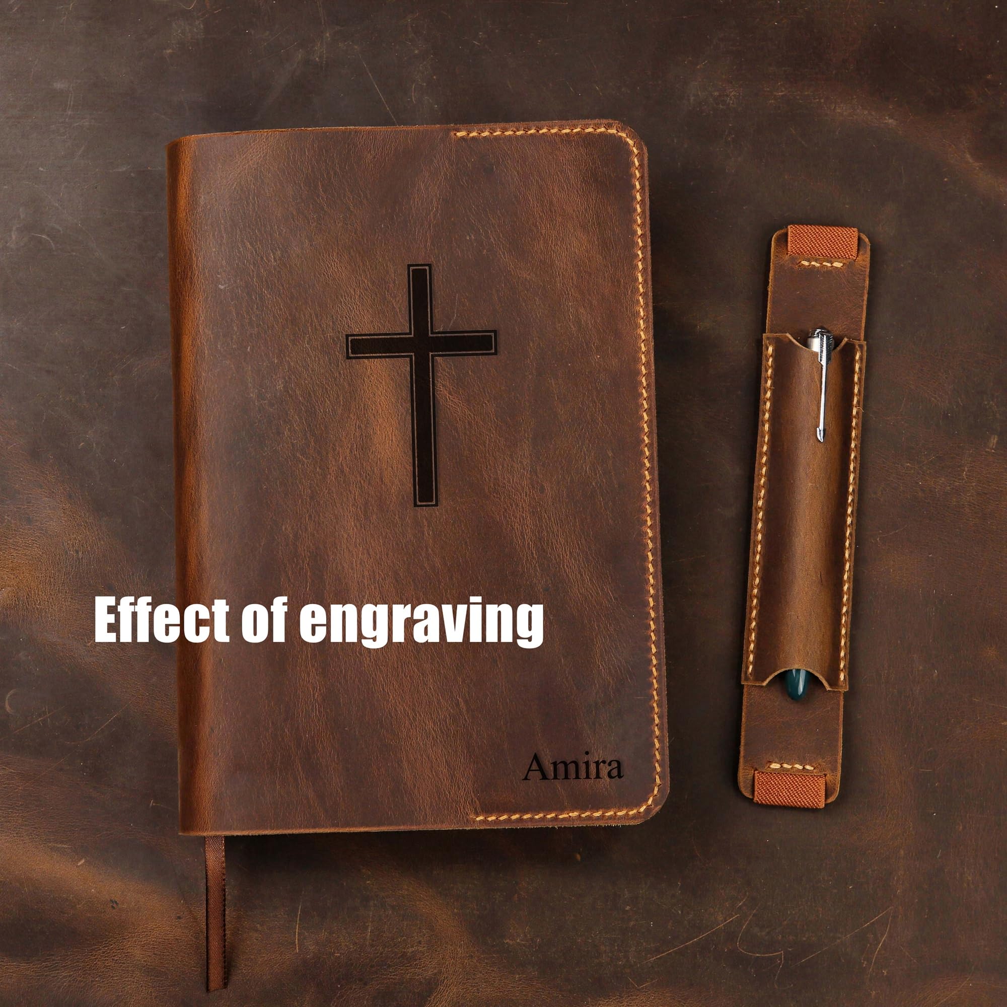 Personalized KJV Bible Leather Cover - Custom Holy Bible Book Case with Pen Sleeve | Christian Gifts for Men & Women | Pocket Size Cover for Church, Travel & Daily Devotion
